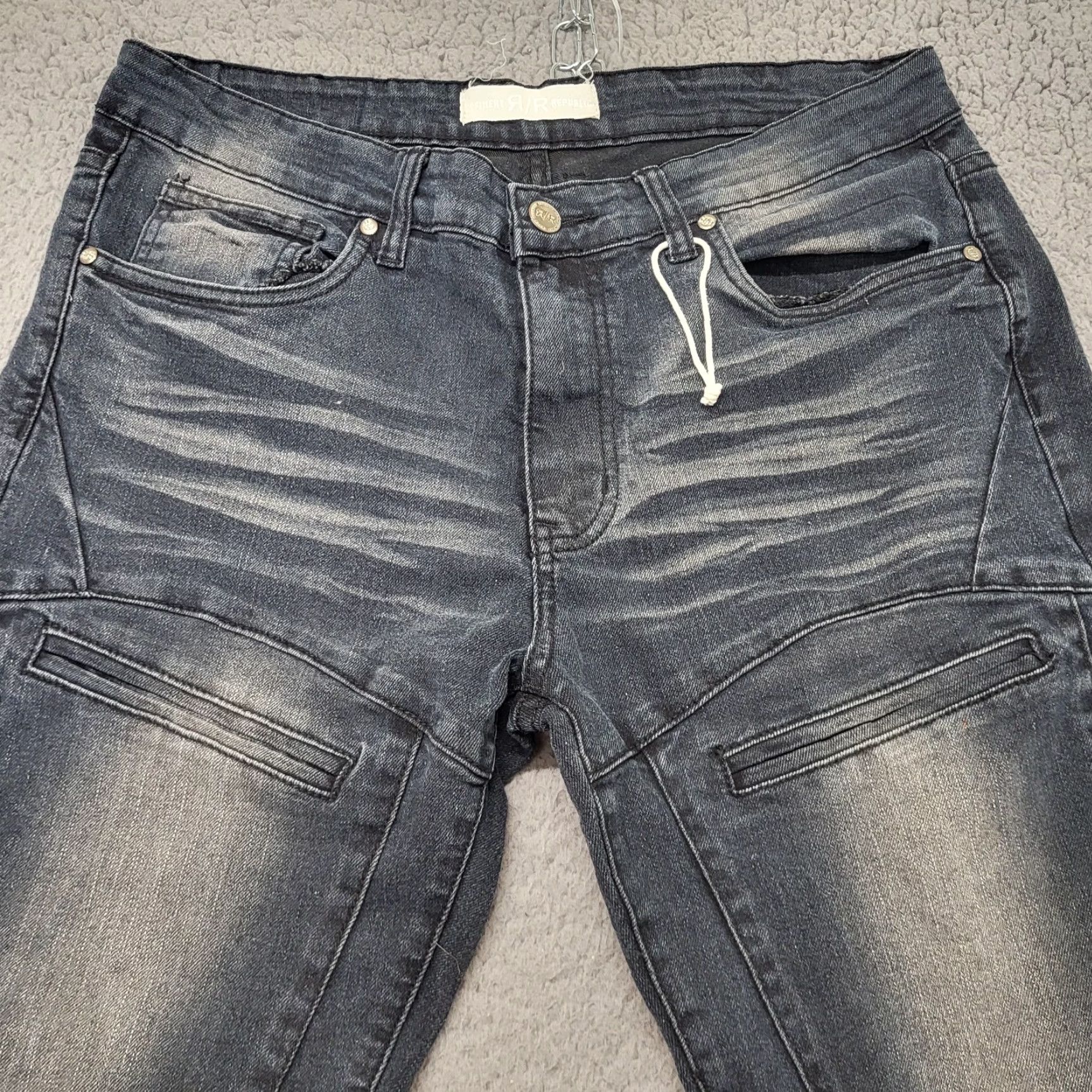 Vintage Refinery Republic Jeans Men’s 34x32 Slim Straight Denim Moto Dark Biker Style Charcoal Gray Jeans Mens Size US 34 / EU 50 - 5 Thumbnail