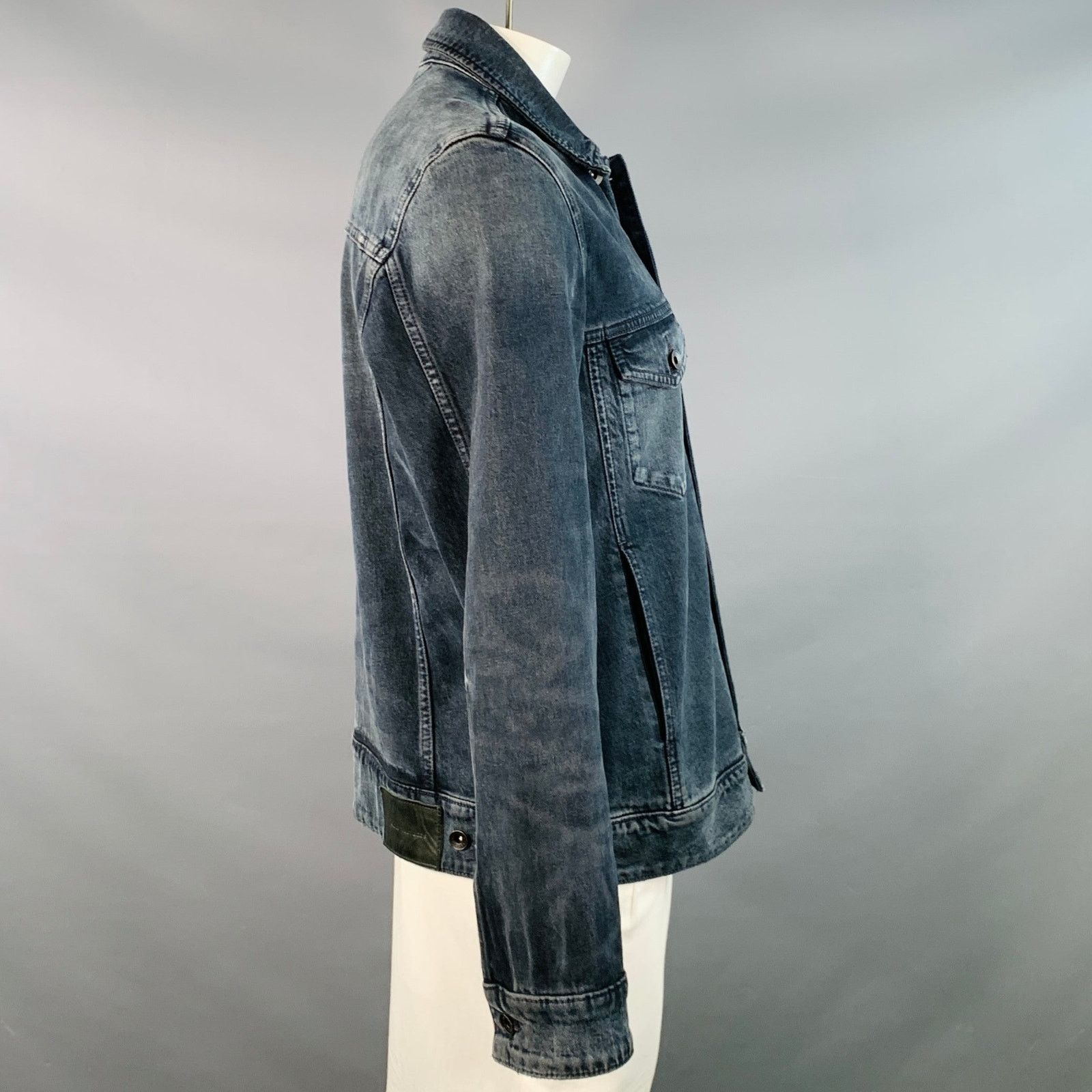 John Varvatos XL Blue Grey Cotton Blend Denim Twill Patch Pockets Jacket Size US XL / EU 56 / 4 - 2 Thumbnail