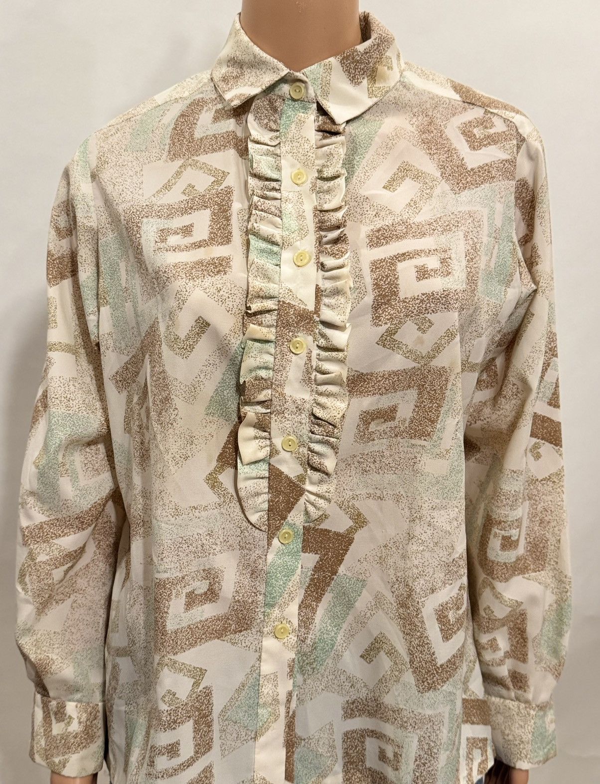 Vintage Women’s Vintage Art Print Ruffle Front Blouse Size XL / US 12-14 / IT 48-50 - 3 Thumbnail