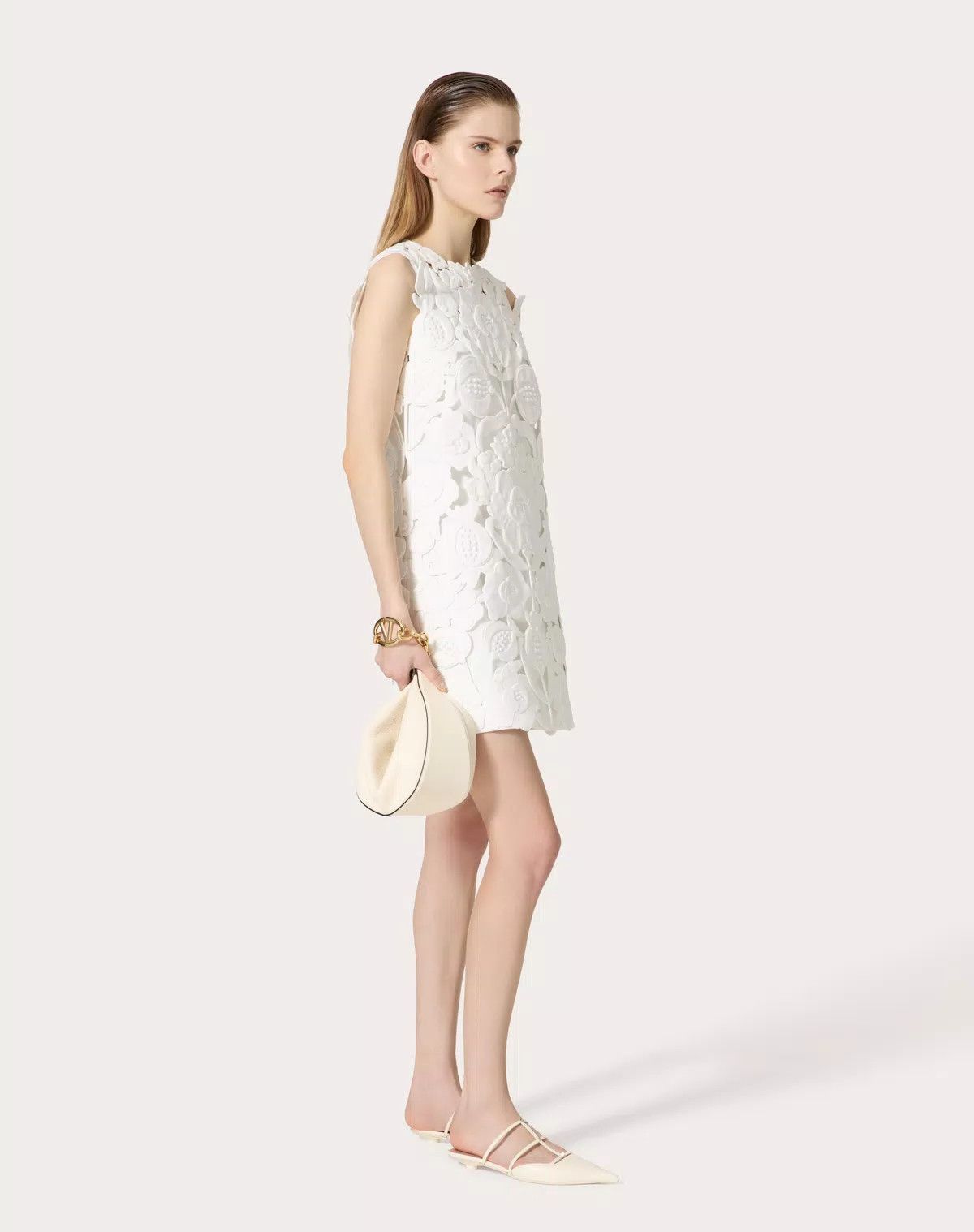 Valentino o1s1wg110525 Embroidered Light Splittable Dress in White Size S / US 4 / IT 40 - 3 Thumbnail