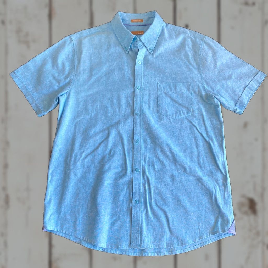 Vintage Bruno Shirt Button-Up Short Sleeve Blue XL Casual Preppy Linen Cotton Size US XL / EU 56 / 4 - 1 Thumbnail