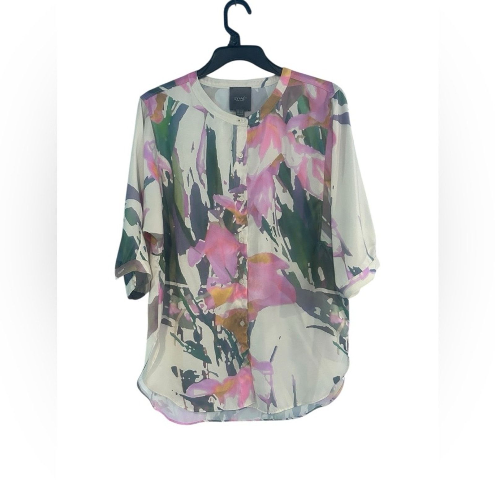 Other Lyssé Viviana Satin Blouse Top Jazzy Floral Watercolor S Size S / US 4 / IT 40 - 1 Thumbnail
