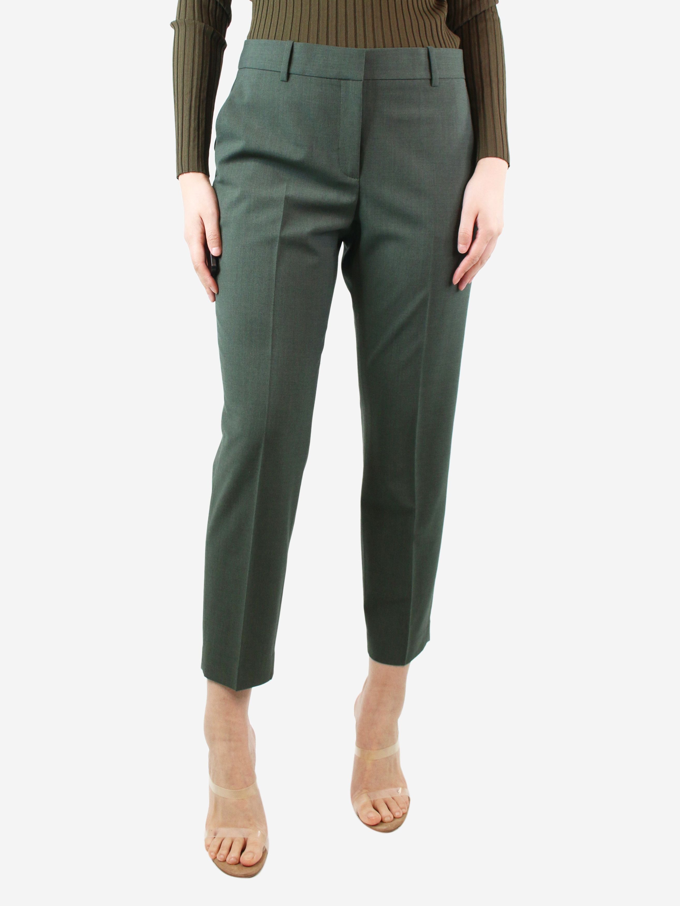 image of Theory Green Wool Pocket Trousers - Size Uk 12, Women's