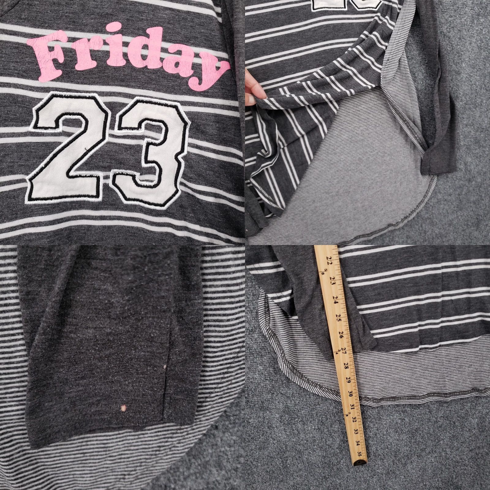 Vintage Electric Pink Tunic Shirt Womens L Gray V-Neck Hooded Striped Friday 23 Size L / US 10 / IT 46 - 8 Thumbnail