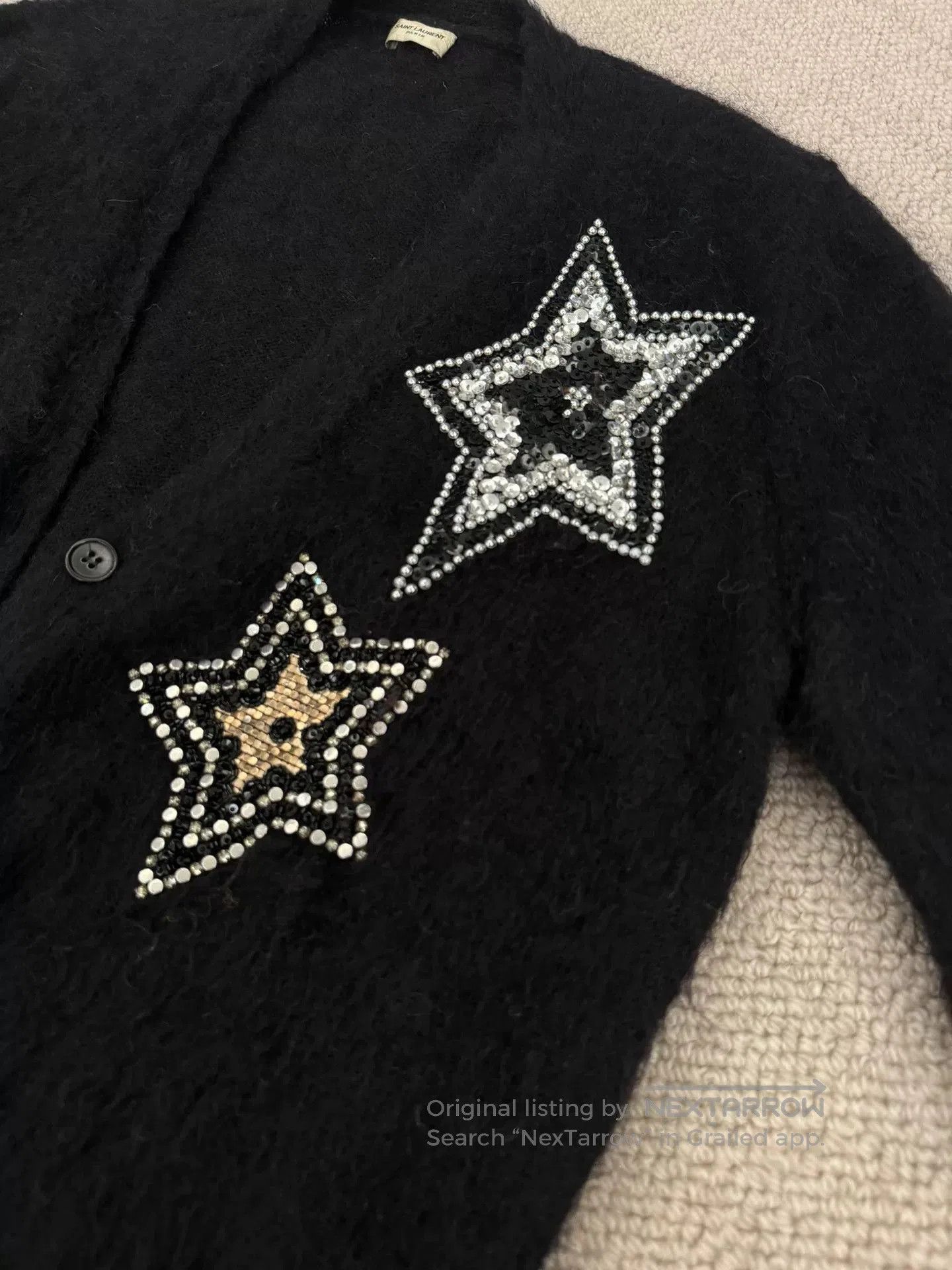 Saint Laurent Paris YSL Saint Laurent Sequined Star Knit Cardigan. Size XS / US 0-2 / IT 36-38 - 3 Thumbnail