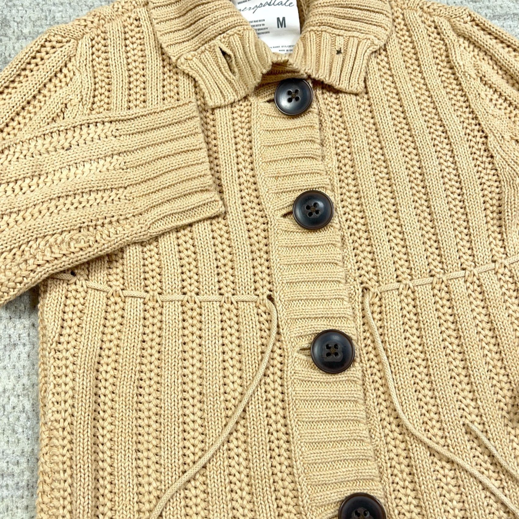 American Eagle Outfitters VINTAGE American Eagle Outfitters Cardigan Sweater Women M Beige Cotton Ramie Chunky-Knit 3/4 Sleeve Turtleneck All Seasons Casual Workwear Womens Size M / US 6-8 / IT 42-44 - 5 Thumbnail