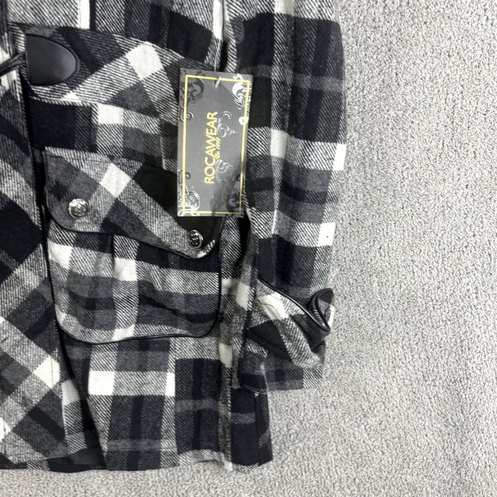 Rocawear Rocawear Coat Womens M Black Plaid Hooded Toggle Pockets Fur Trim Winter Parka Jacket Size M / US 6-8 / IT 42-44 - 3 Thumbnail