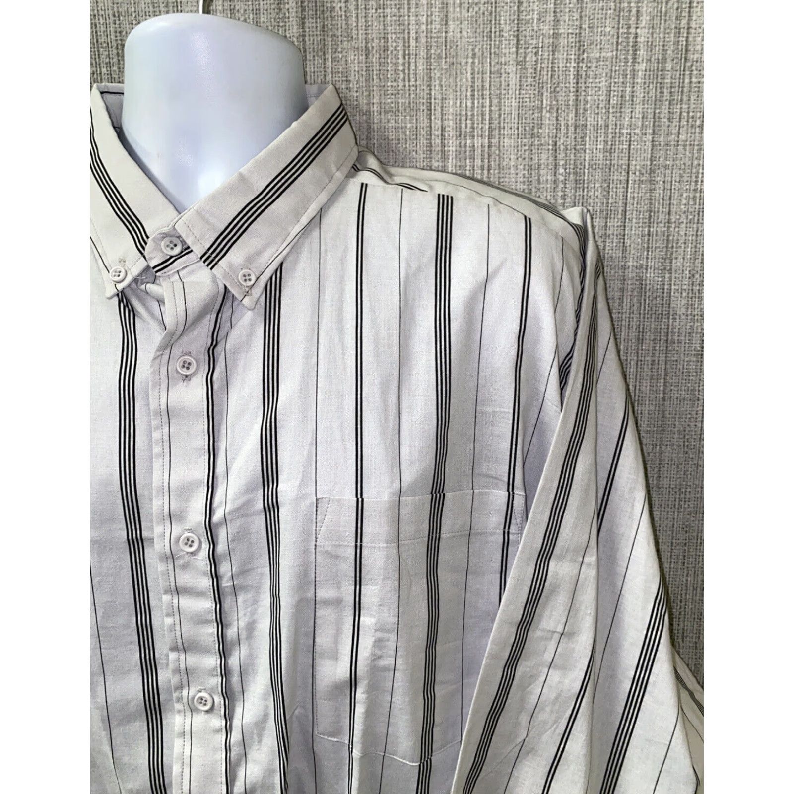 Jordache VINTAGE Jordache Shirt USA Made Striped Long Sleeve Button-Up 2X Gray Mens Regular Size 2X Men Size US XXL / EU 58 / 5 - 2 Thumbnail