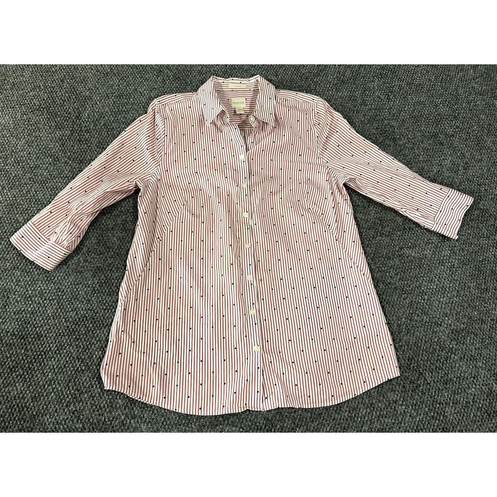Vintage Chicos Shirt Womens 1 Pink Stripe Dot 3/4 Sleeve Button Tunic Size XS / US 0-2 / IT 36-38 - 2 Thumbnail