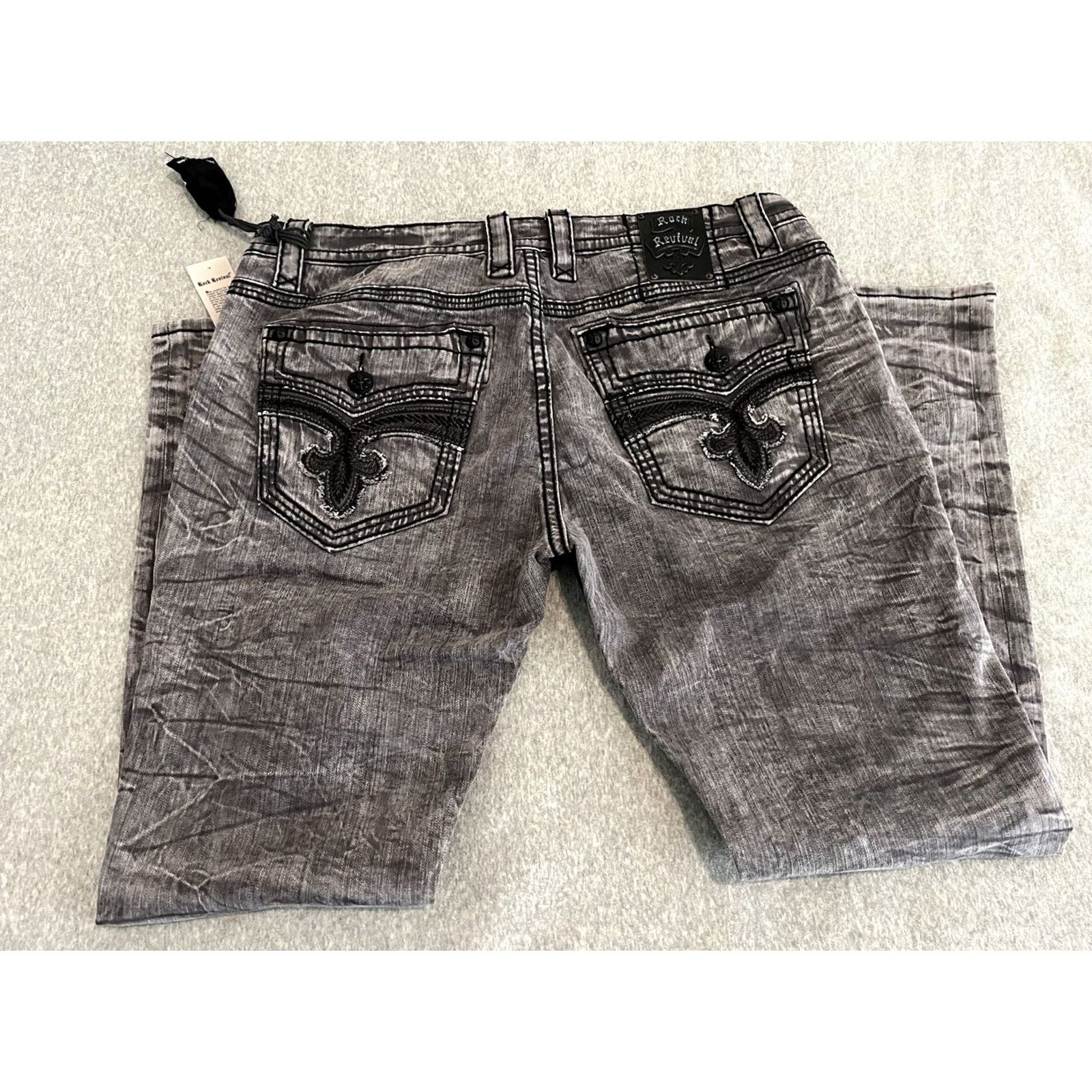 Vintage Rock Revival Jeans Distressed Biker Denim Mens 40x34 Gray NWT Size US 40 / EU 56 - 7 Thumbnail