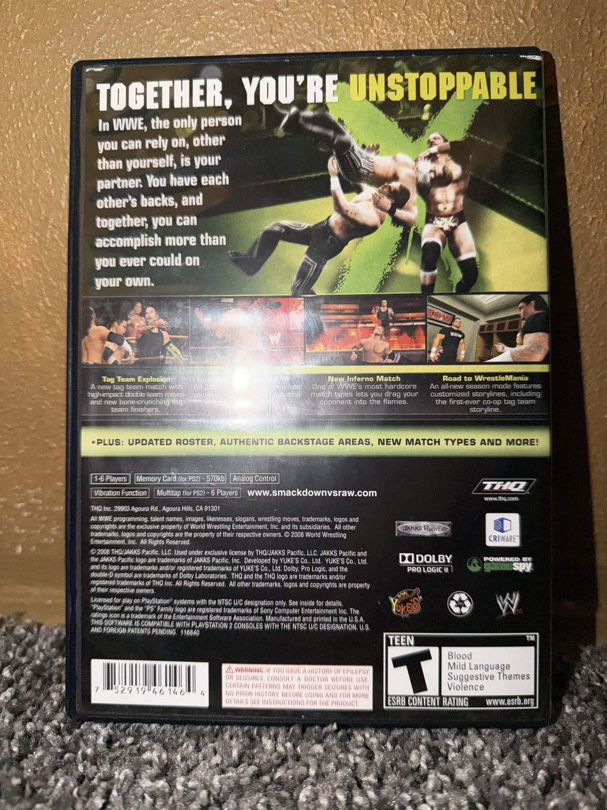 WWE Sony PlayStation 2 WWE Wrestling Smackdown Vs Raw 2009 Size ONE SIZE - 2 Thumbnail
