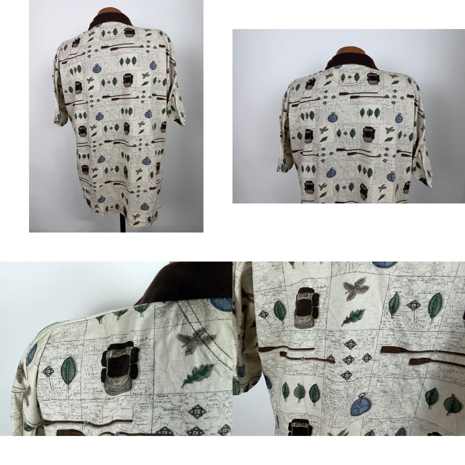 Cherokee VINTAGE Cherokee Polo Shirt Men L Beige Cotton 90s Nature Outdoor Hiking Map Graphic Print Polo Shirt Womens? Size US L / EU 52-54 / 3 - 8 Thumbnail