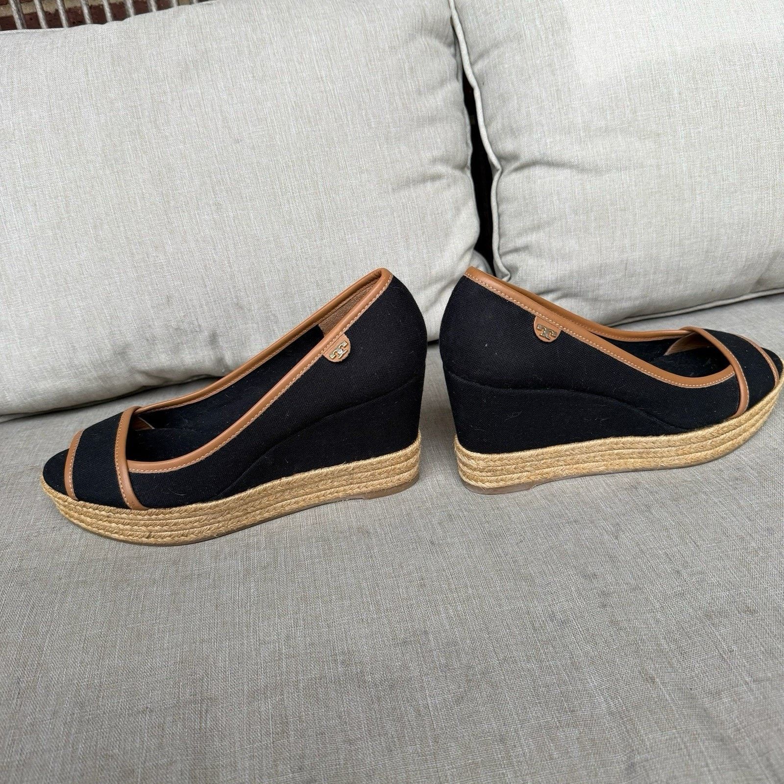 Tory Burch TORY BURCH Majorca Canvas Leather Sandal Pump 9.5 Black Tan Size US 9.5 / IT 39.5 - 7 Thumbnail