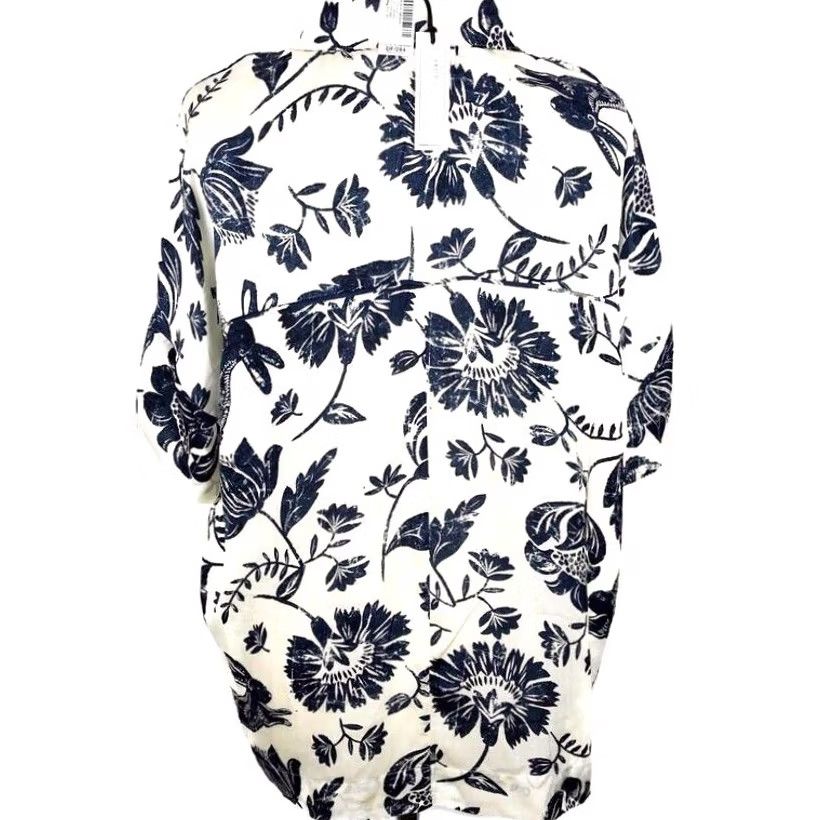 NEXT NEXT Collection Luxe Oversized Shirt Blouse - Floral Rabbits - Cream & Blue - Short Sleeve - UK 6 - Womens Size M / US 6-8 / IT 42-44 - 4 Thumbnail