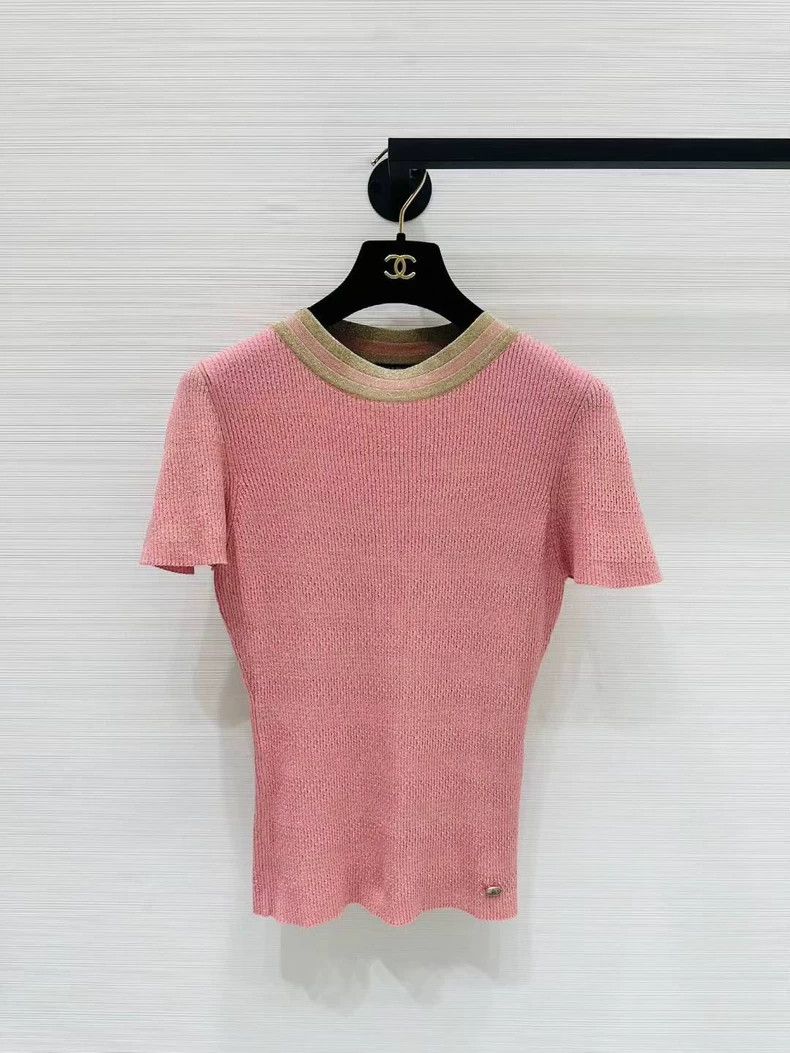 Chanel Chanel Egyptian knitted gold-trim short sleeves Size XXS / US 00 / IT 34 - 1 Thumbnail