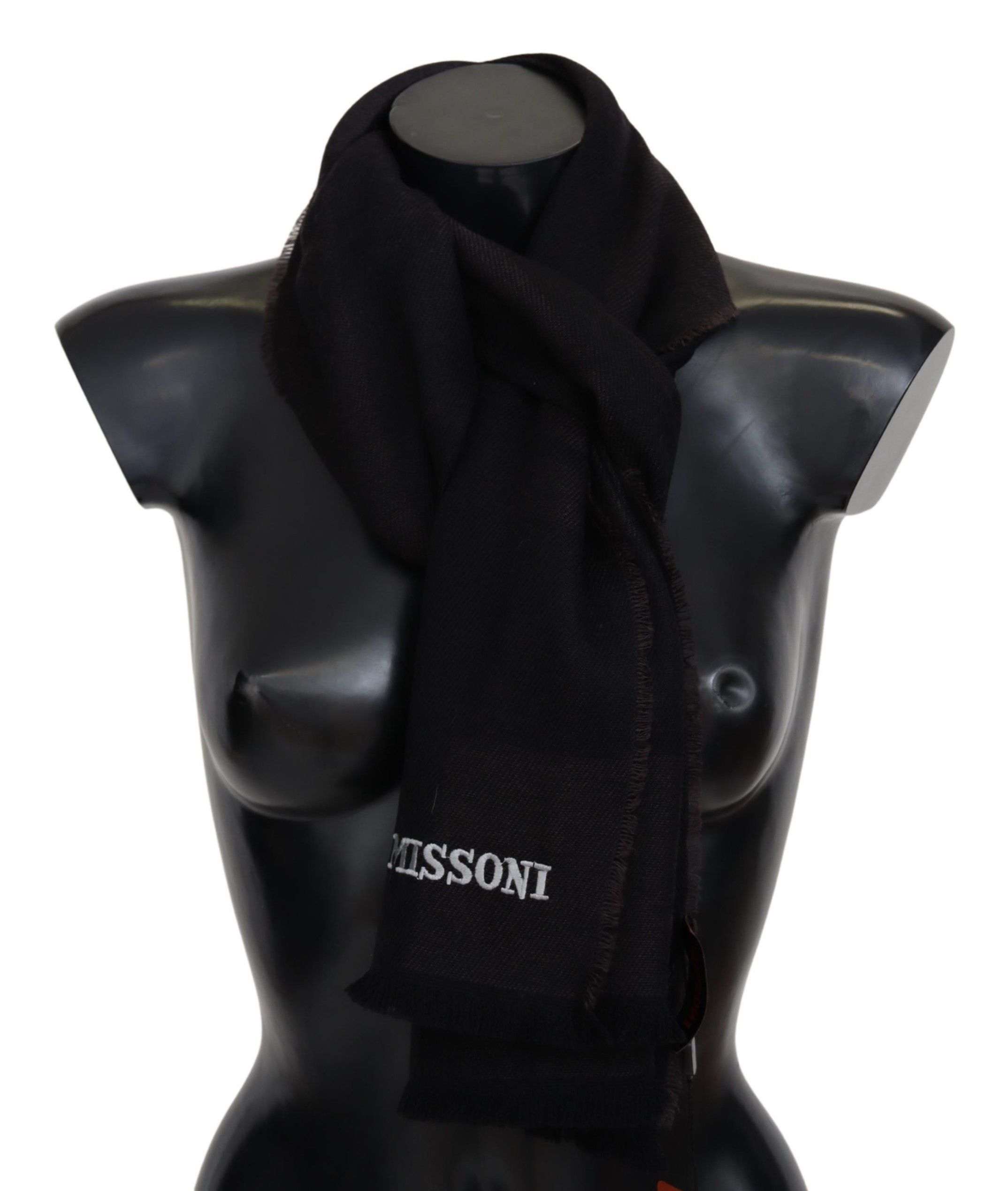 Missoni Elegant Black Wool Scarf with Logo Men's Embroidery Size ONE SIZE - 1 Thumbnail