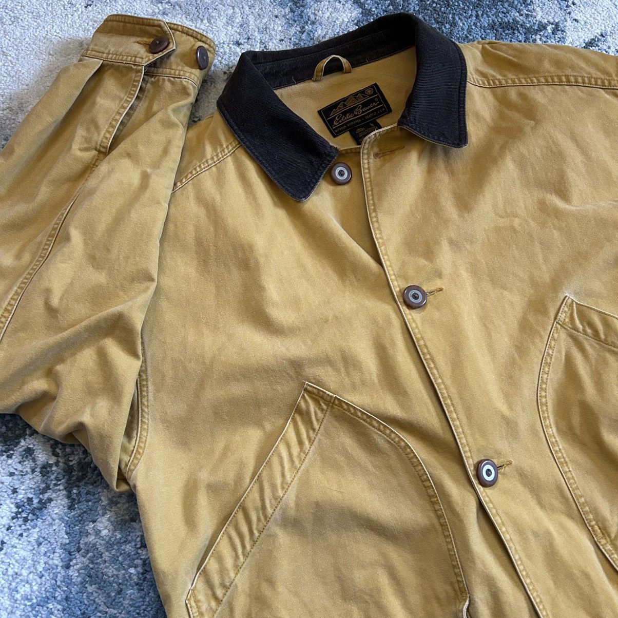 Eddie Bauer 90s FLOCKED CANVAS HUNTiNG JACKET WORK COAT MUSTARD SEED Size US L / EU 52-54 / 3 - 9 Thumbnail