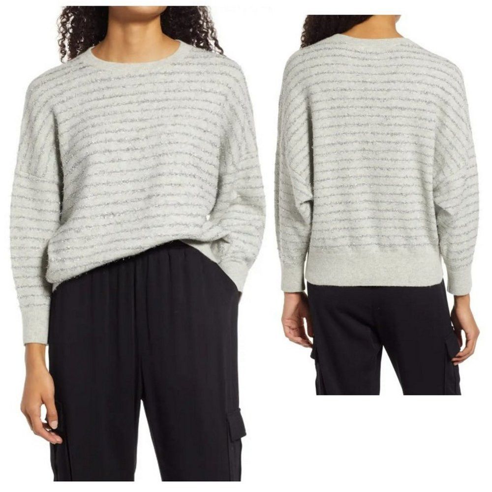 Nordstrom NWT New Nordstrom Grey Metallic Stripe Sweater Size M Size M / US 6-8 / IT 42-44 - 1 Thumbnail