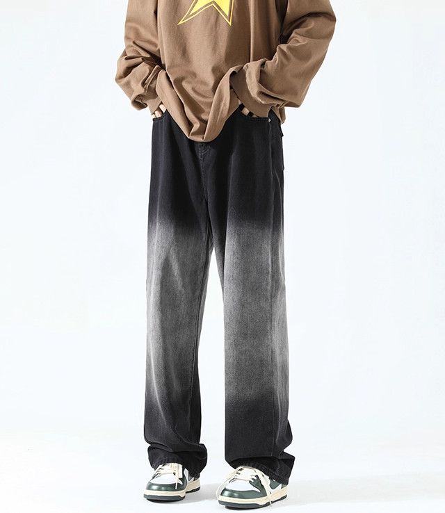Japanese Brand Men's trendy loose straight leg gradient washed casual jeans Size US 32 / EU 48 - 2 Thumbnail