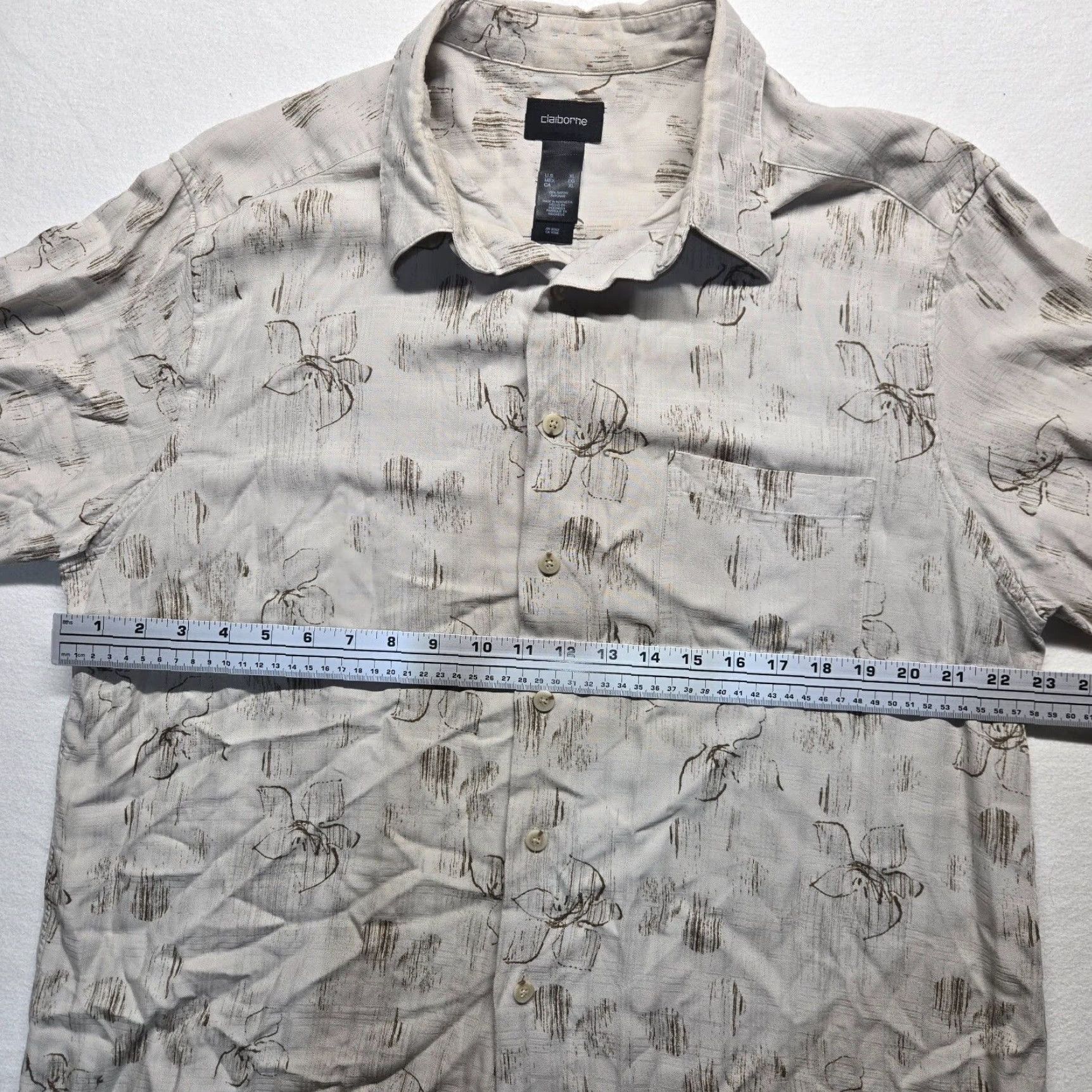 Liz Claiborne CLAIBORNE Shirt Hawaiian Button-Up Short Sleeve Adult XL Tan Brown Extra Large Mens Size US XL / EU 56 / 4 - 4 Thumbnail