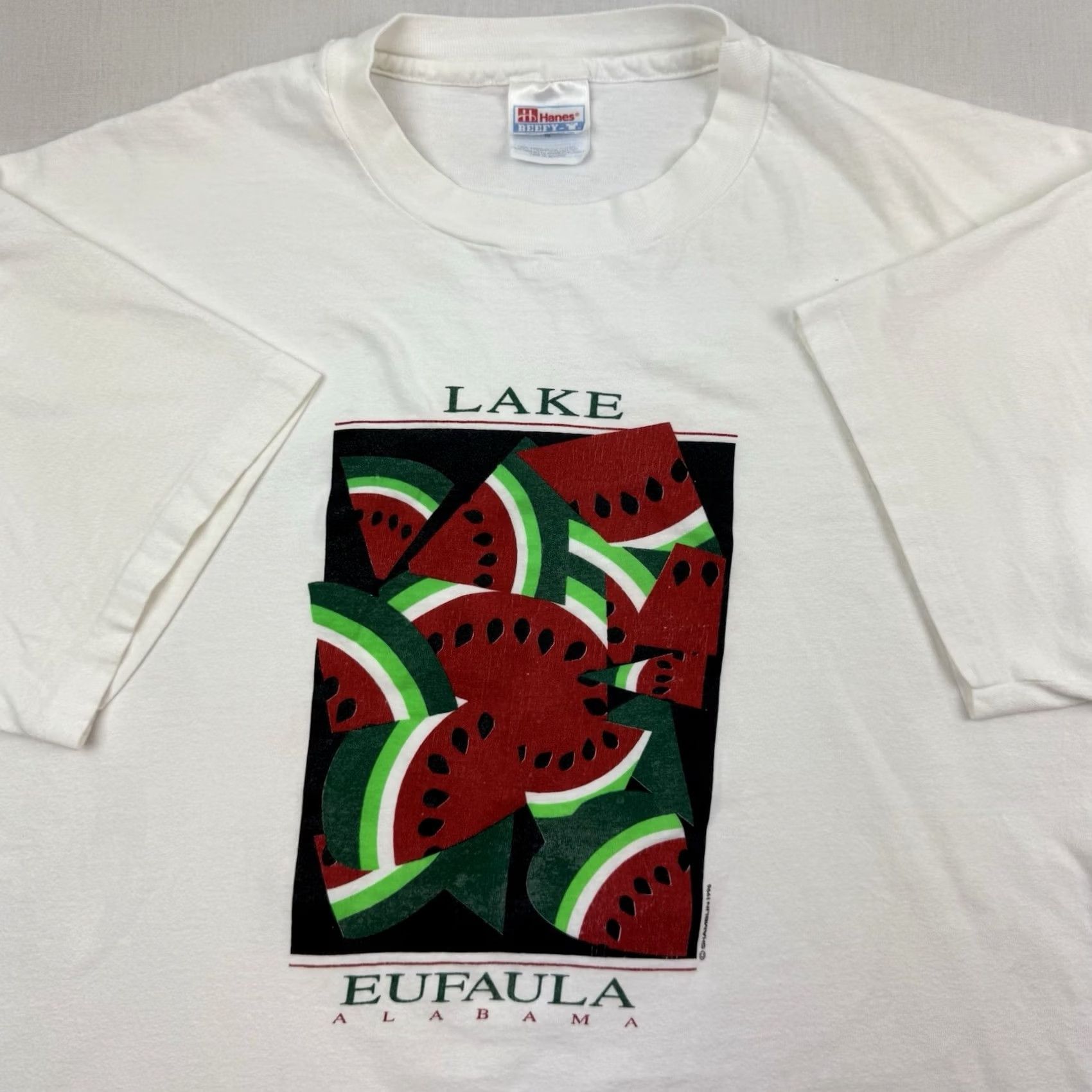 Hanes VINTAGE Hanes Watermelon Lake Eufaula Alabama T Shirt Adult XL White Cotton Nature Outdoor Summer 90s Mens Size US XL / EU 56 / 4 - 2 Thumbnail