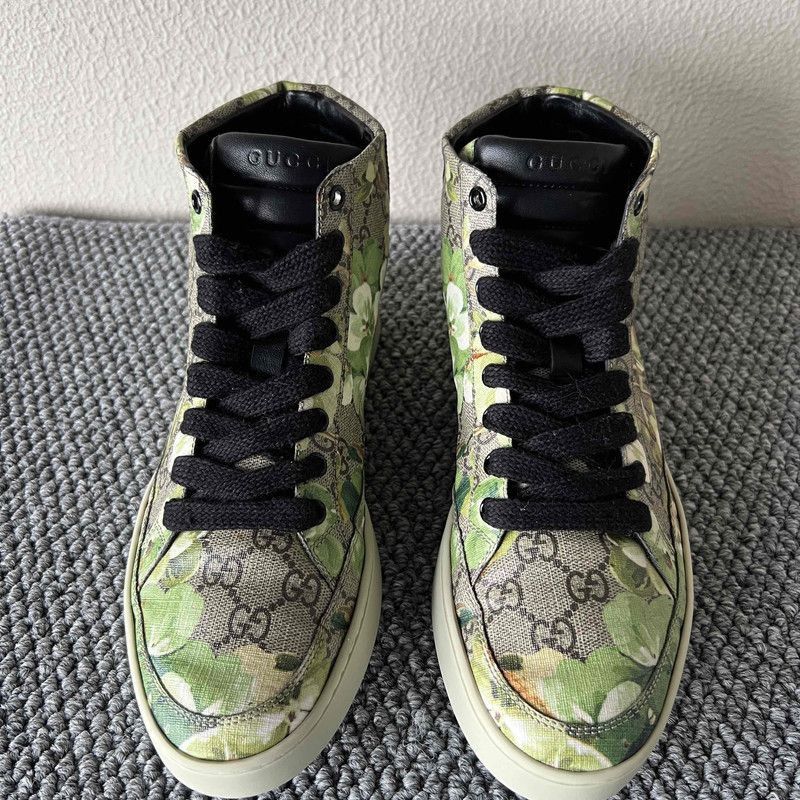 Gucci Gucci Green Floral High-Top Sneakers for Men - Size US 7 / EU 40 - 2 Thumbnail