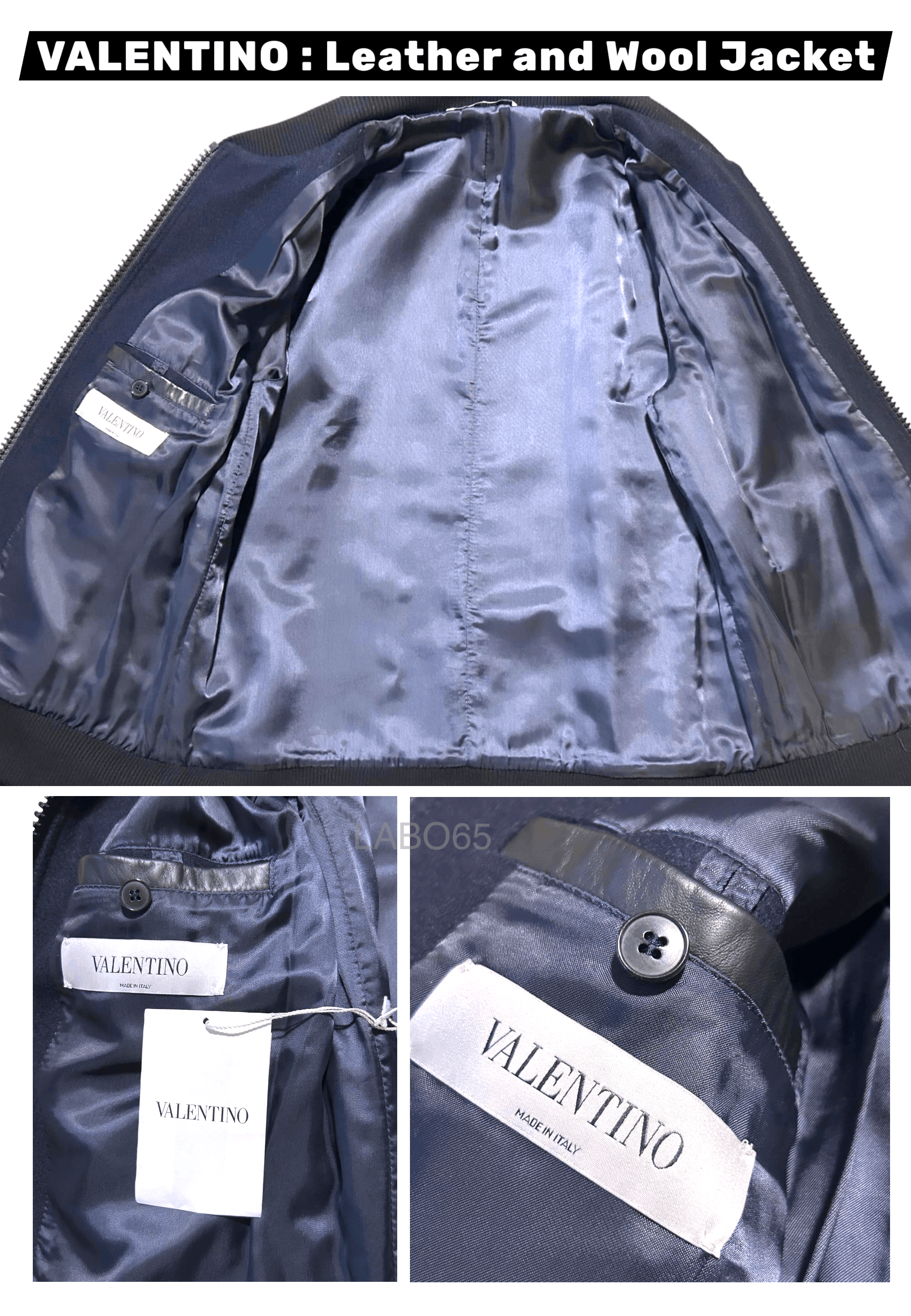 Valentino VALENTINO » Leather & Wool Bomber Jacket // Black+Navy Size US S / EU 44-46 / 1 - 5 Thumbnail