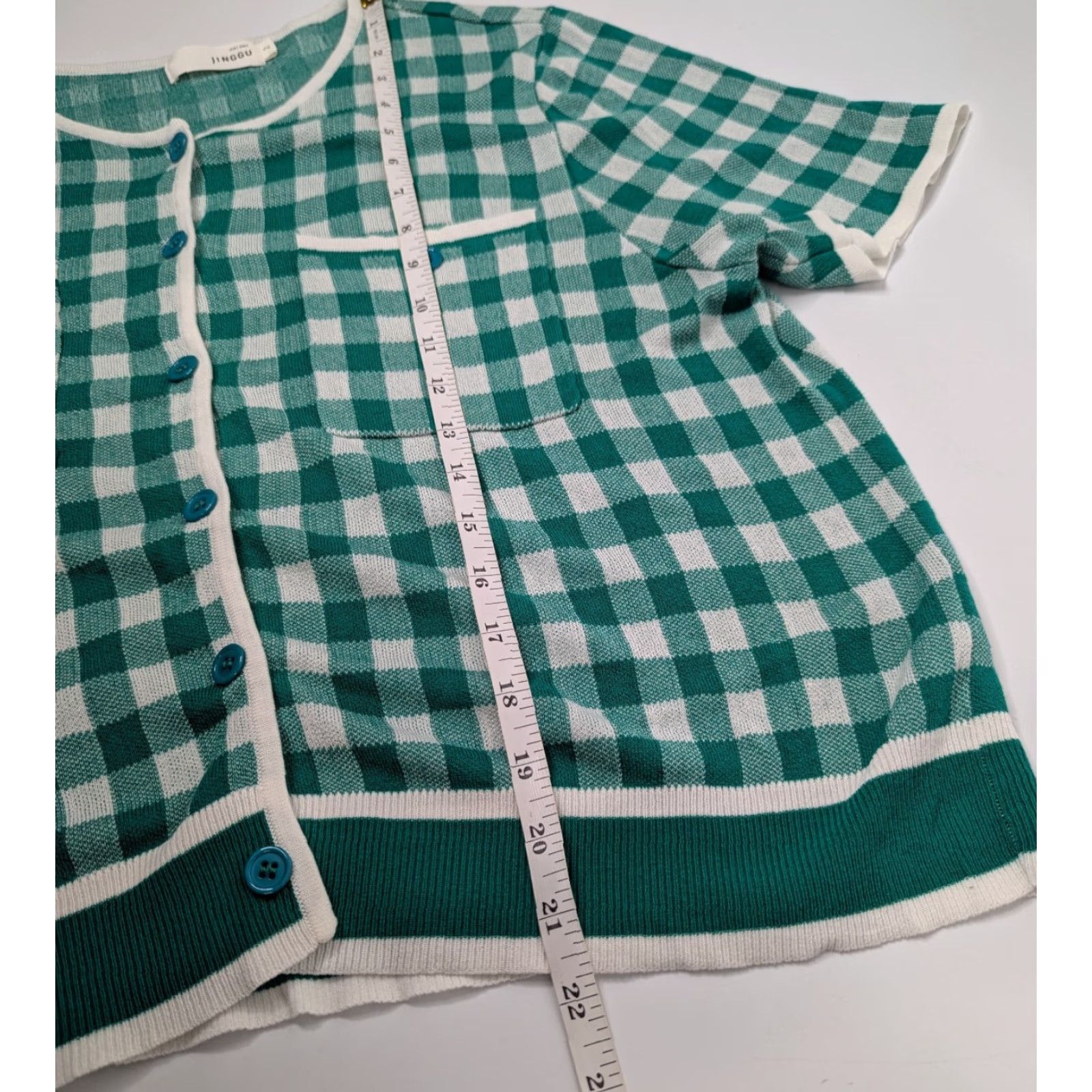 Vintage Jinggu Green Gingham Cardigan Womens Top Size 2 Knit Crew Neck Pockets Casual Fall Winter Size XS / US 0-2 / IT 36-38 - 4 Thumbnail