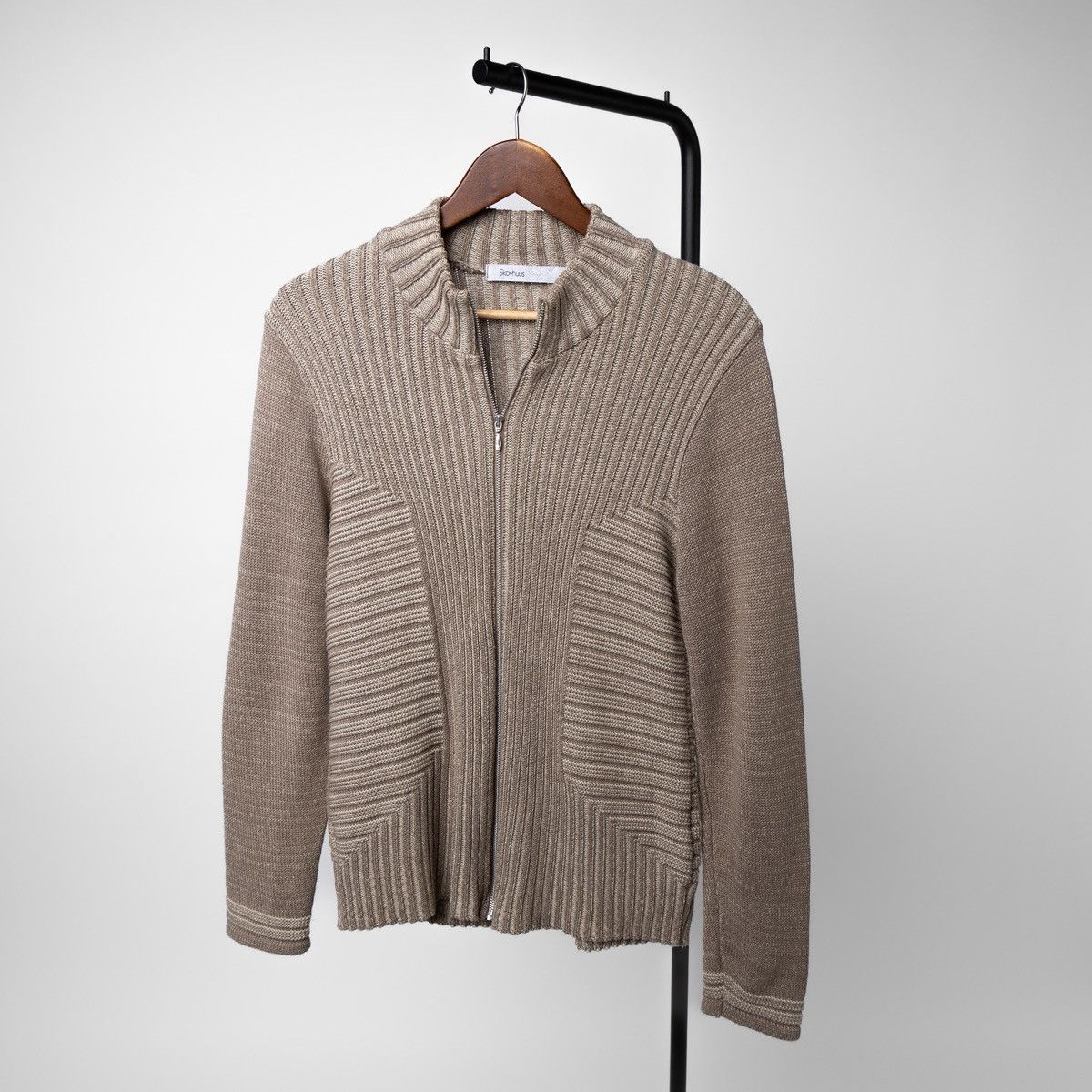 Other Skovhuus Beige Zip Sweater Rib Knit Made in Denmark Cardigan Size L / US 10 / IT 46 - 1 Thumbnail