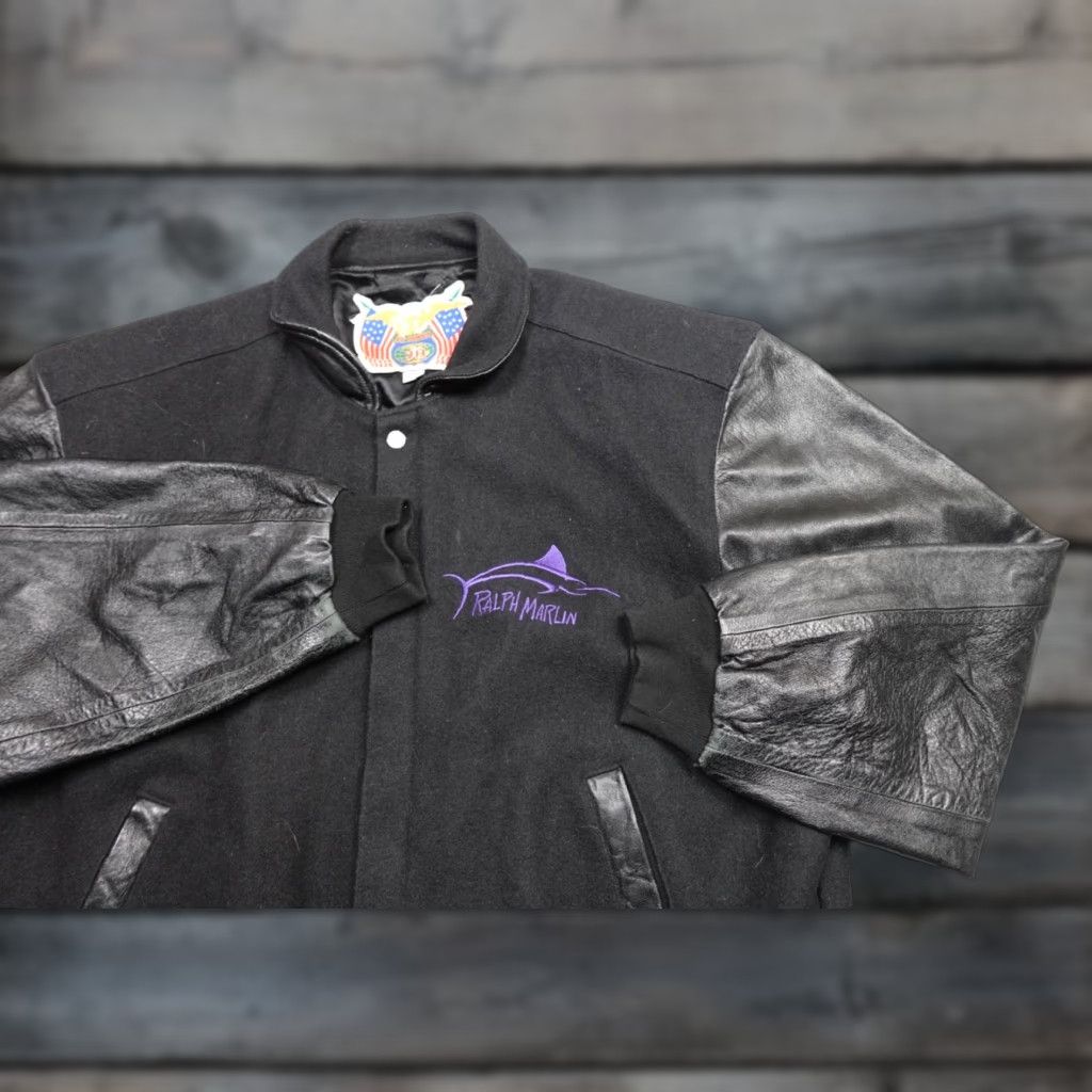 Hamilton VINTAGE Ralph Marlin Varsity Jacket Mens 2XL Black Leather Zip Lined Pattern Solid College Style Size US XXL / EU 58 / 5 - 1 Thumbnail