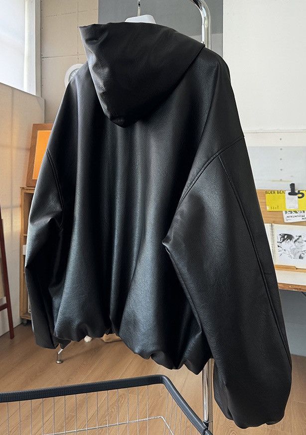Japanese Brand × Vintage Avant garde oversized chunky pu leather hooded zip jacket Size US XL / EU 56 / 4 - 8 Thumbnail