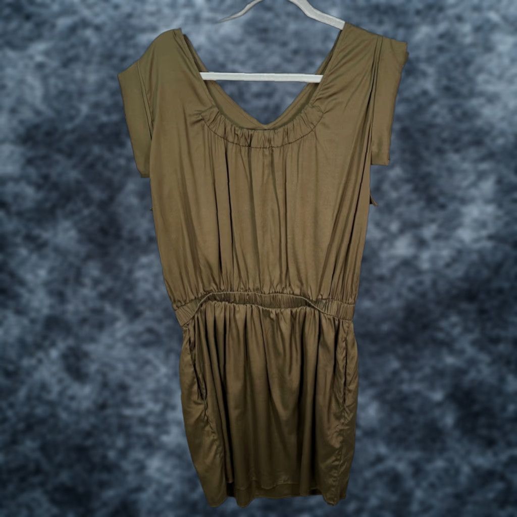 Vintage Calypso St. Barth Womens Small Olive Green Silk-Blend Dress w/ Drawstring Waist Size S / US 4 / IT 40 - 1 Thumbnail