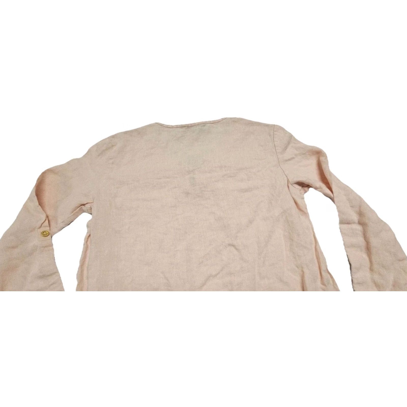Ellen Tracy Ellen Tracy Blouse Tunic M Linen Blush Pink Lace Up V-Neck Casual Sleeve Boho Coastal Minimal Women's Size M / US 6-8 / IT 42-44 - 7 Thumbnail