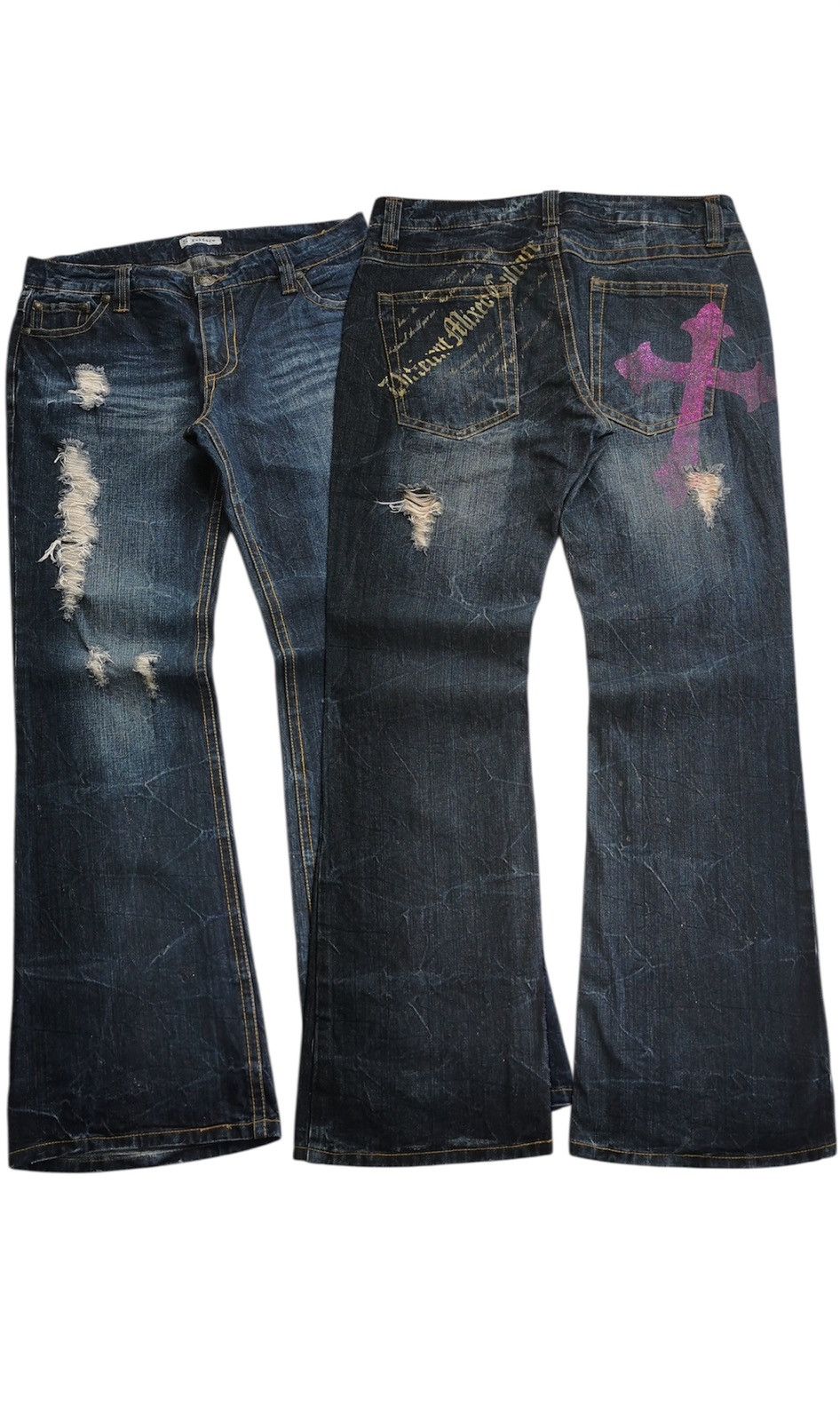 Tornado Mart Sorridere Japan Bootcut Cross Poem Print Distressed Jeans Size US 34 / EU 50 - 1 Thumbnail