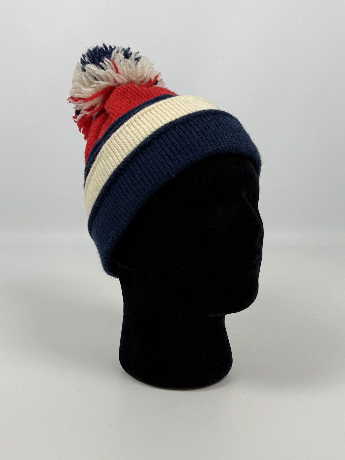 Vintage 70s 80s Vintage Smiley USA Stripped Wool Pom Pom Ski Hat Size ONE SIZE - 2 Thumbnail