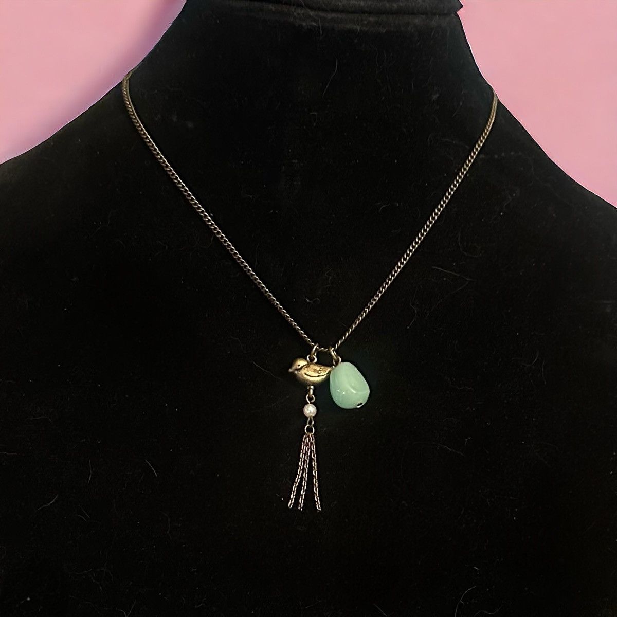 Other Bronze tone bird and aqua polished rock necklace Size ONE SIZE - 1 Thumbnail