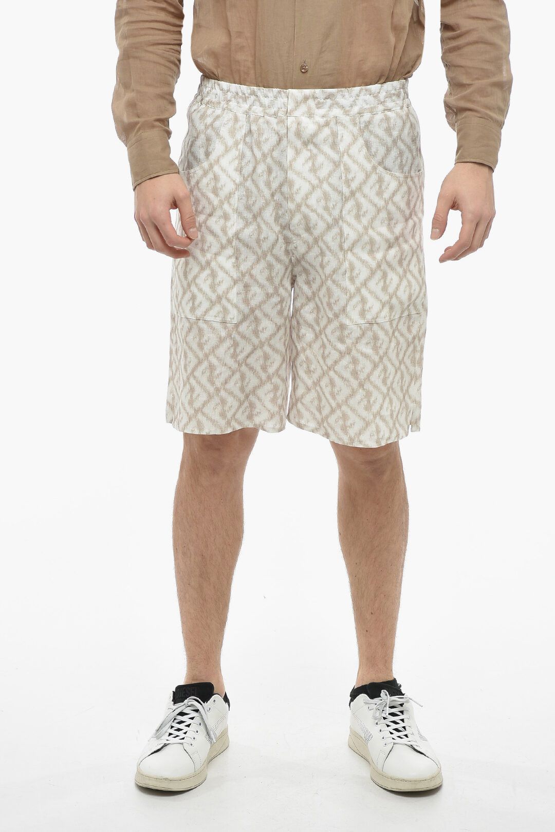 image of Fendi Og1Mm0424 Monogram Patterned Chine Flax Short In Beige, Men's (Size 30)