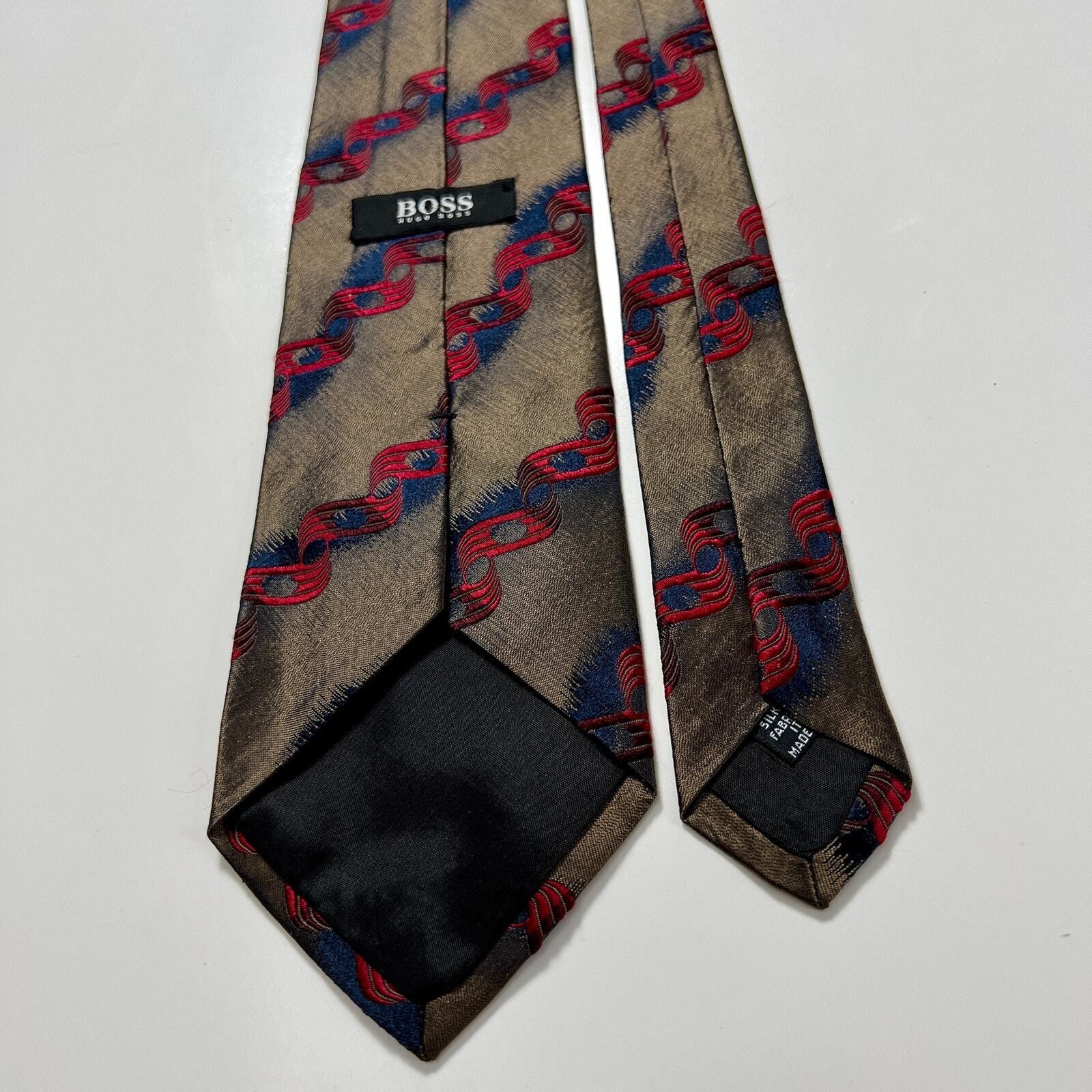 Hugo Boss Hugo Boss Men's Brown Red 100% Silk Striped Woven Neck tie Size ONE SIZE - 2 Thumbnail