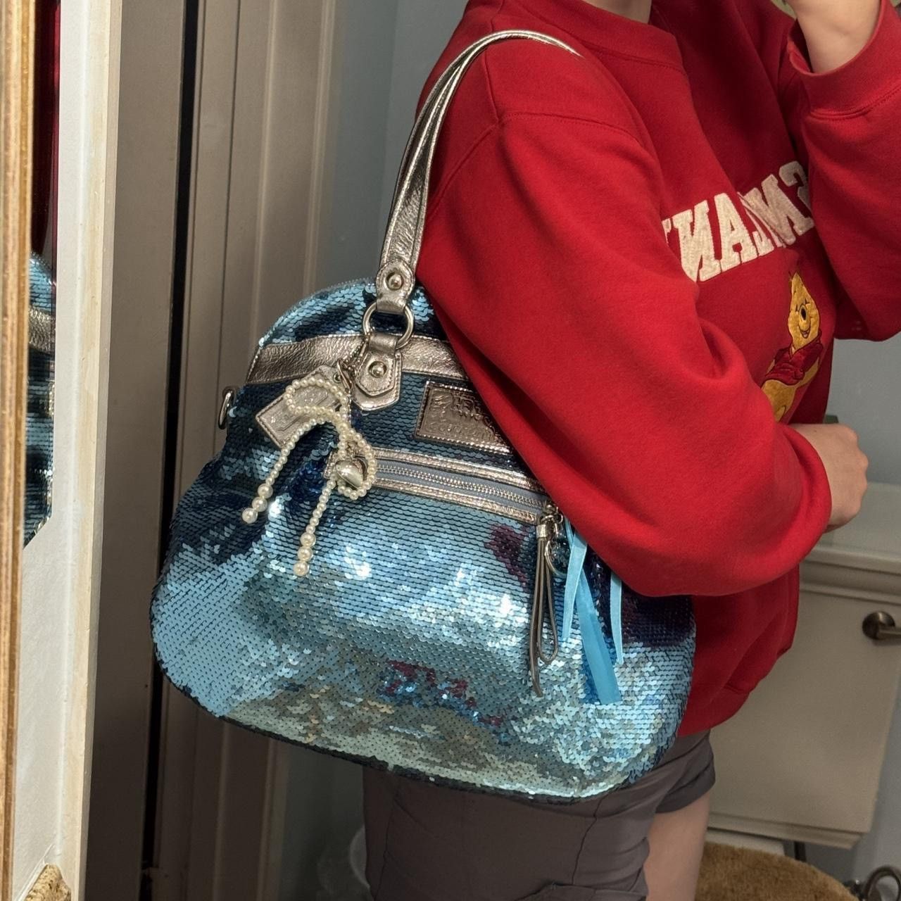 Coach Rare Blue & Silver Coach Poppy Sequin Bag Size ONE SIZE - 8 Thumbnail
