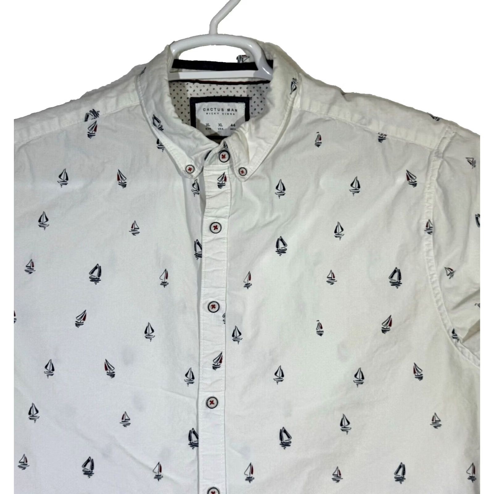 Vintage Cactus Man Shirt XL White Boat Print 100% Cotton Slim Fit Button-Down M6 Men’s Size US XL / EU 56 / 4 - 3 Thumbnail