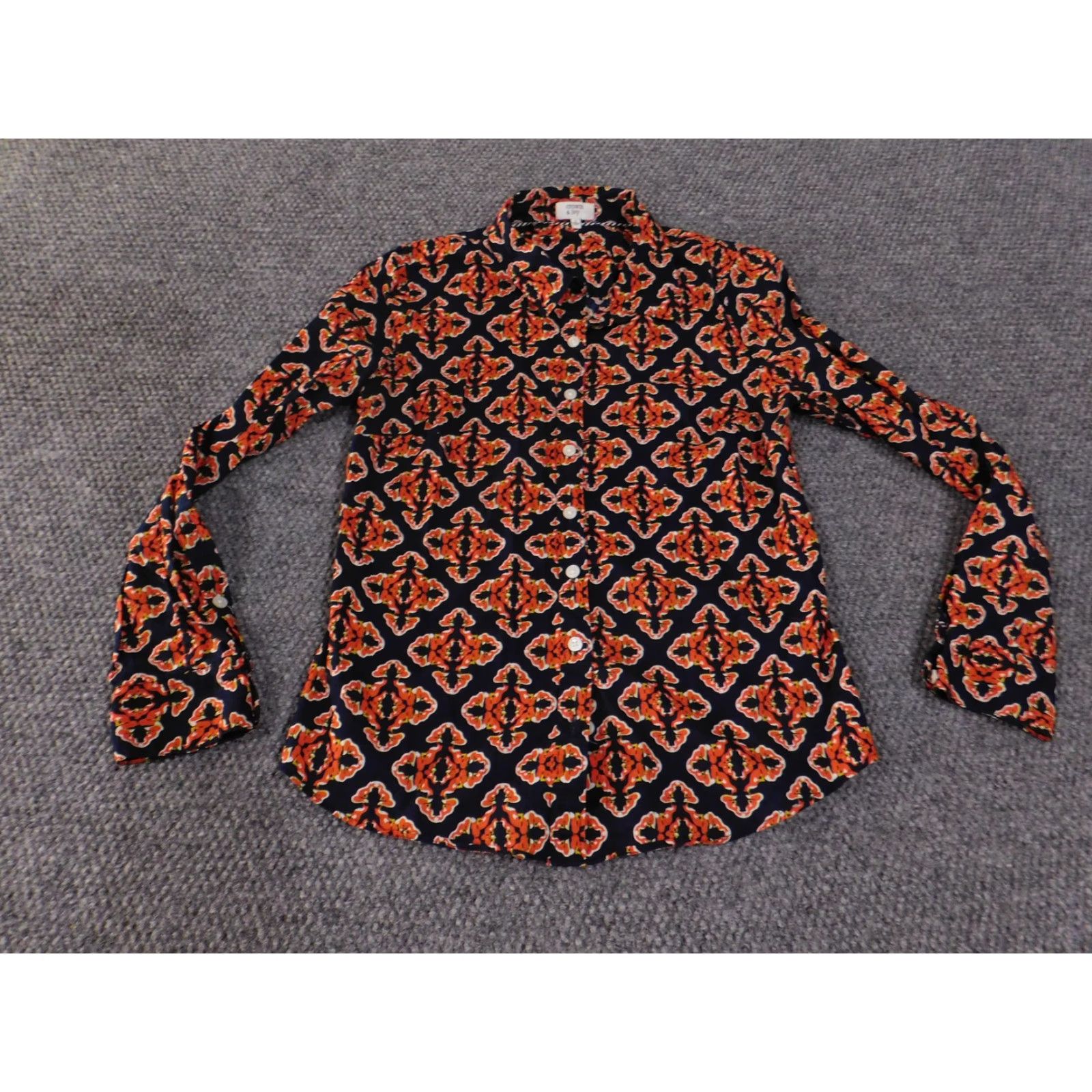 Vintage Crown & Ivy Shirt Womens Small Navy Floral Button Up Long Sleeve Cotton Size S / US 4 / IT 40 - 3 Thumbnail