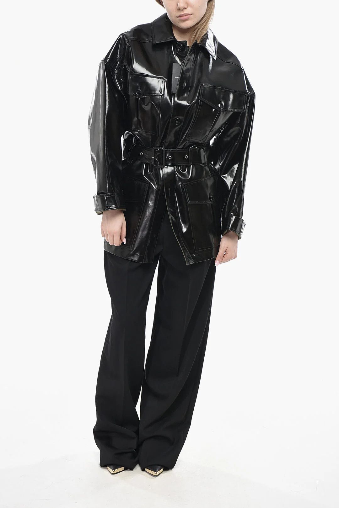 Saint Laurent Paris og1mm0326 Coated Cotton Trench Coat in Black Size S / US 4 / IT 40 - 4 Thumbnail