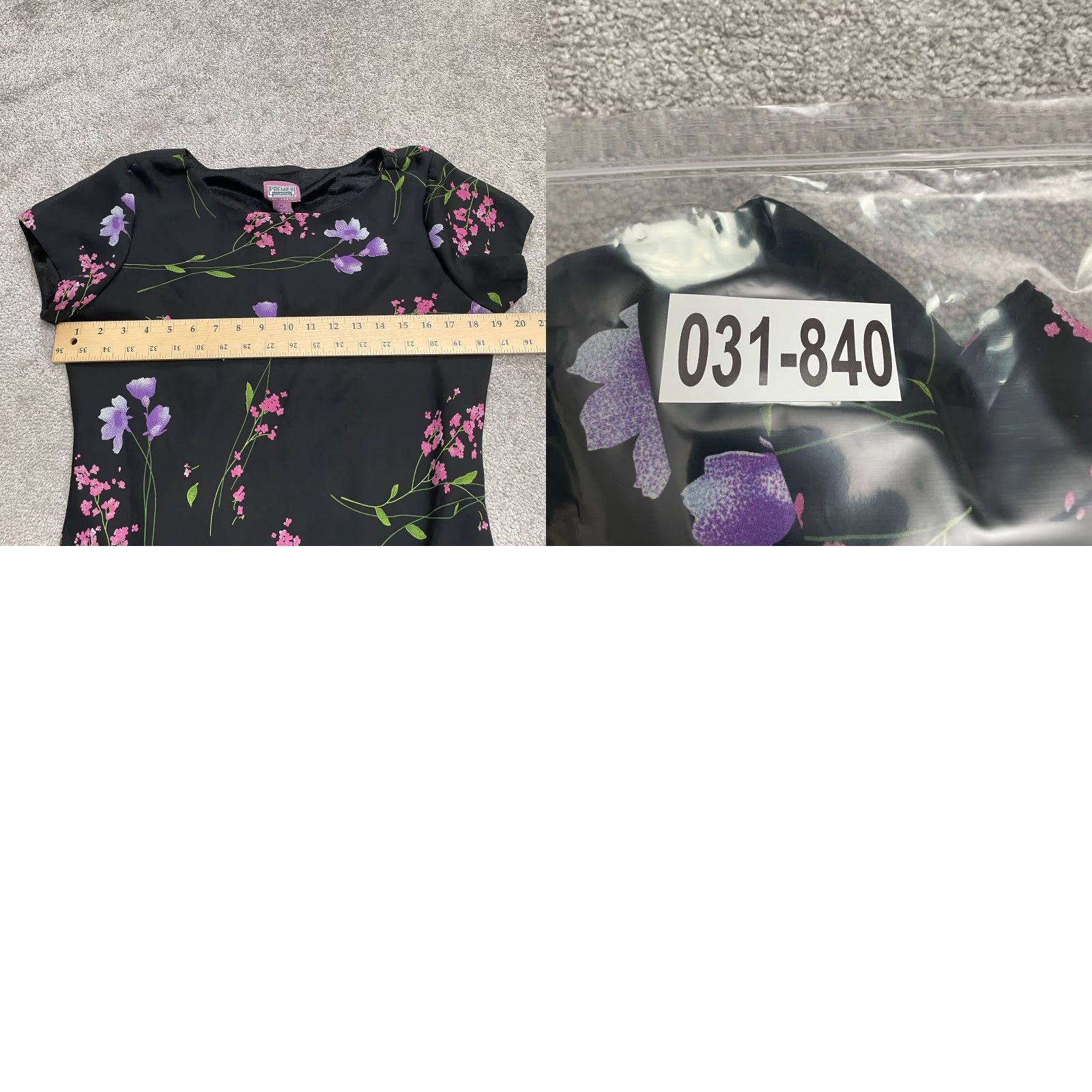 Vintage Premier Midi Maxi A-Line Dress Womens M Black Floral Short Sleeve Chiffon Size 32" / US 10 / IT 46 - 9 Thumbnail
