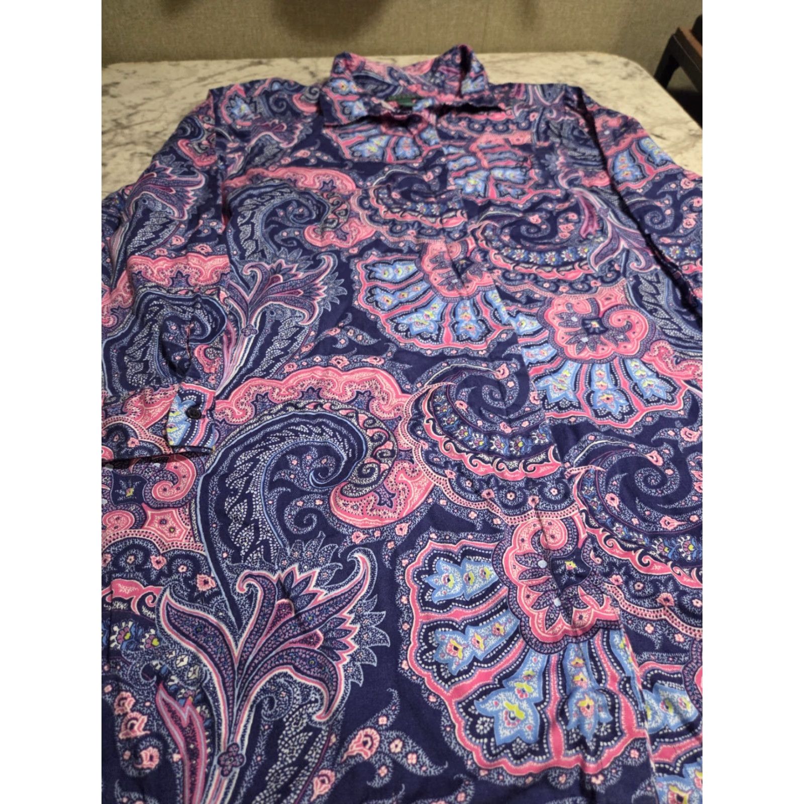 Ralph Lauren Lauren Ralph Lauren Women’s Paisley Nightgown Sleep Shirt L Multicolor Long Sleeve Button Collared 100% Cotton Sleepshirt Size L / US 10 / IT 46 - 2 Thumbnail