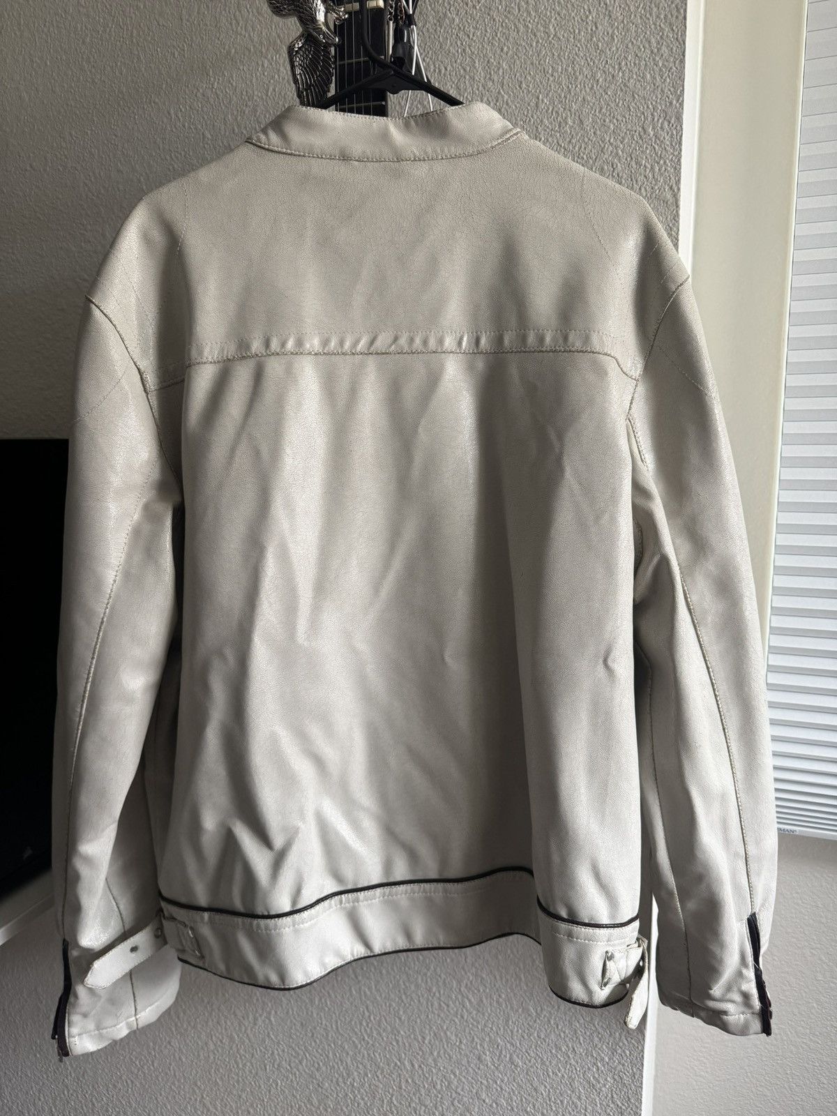 Vintage White Leather Biker Jacket Size US L / EU 52-54 / 3 - 2 Thumbnail