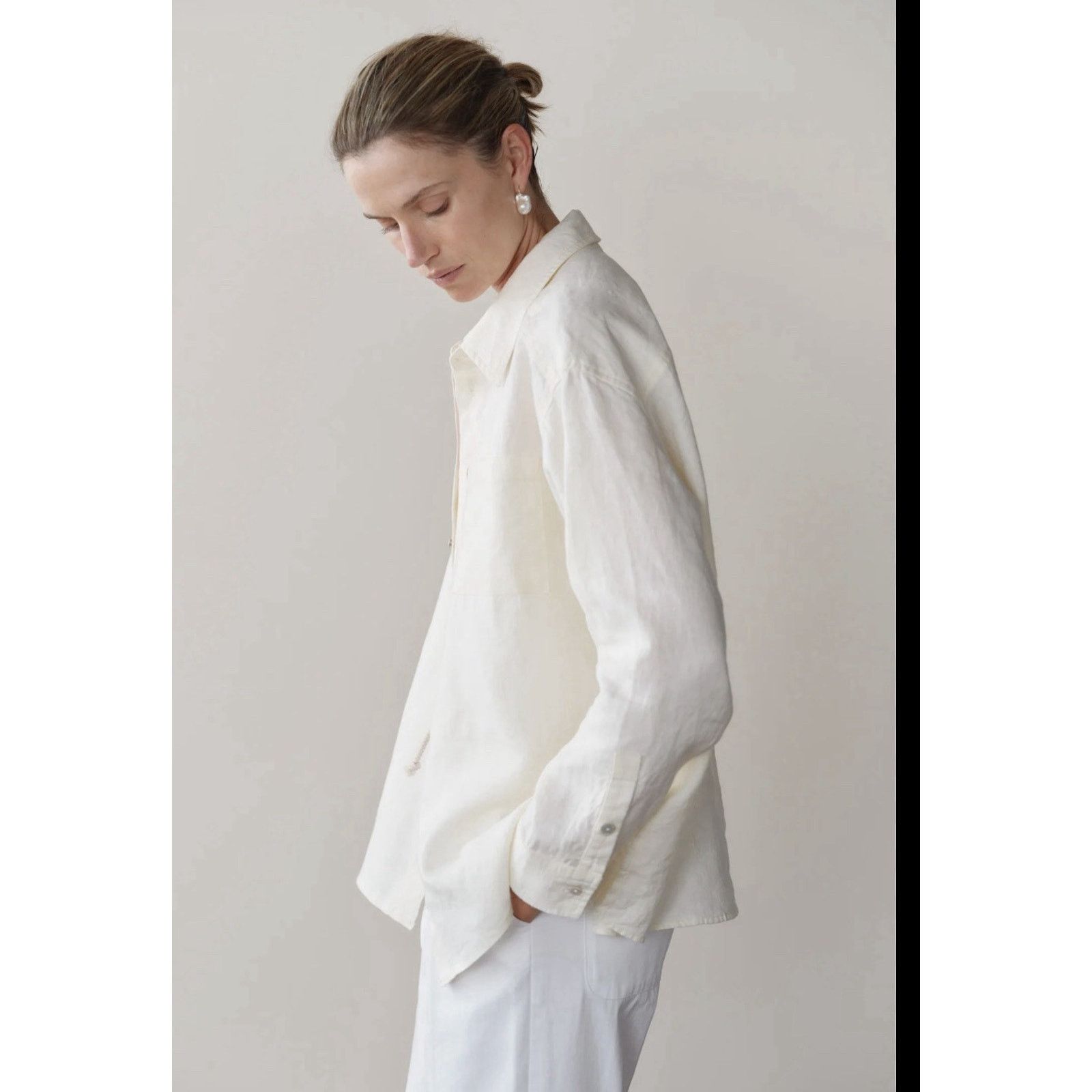 DONNI. NWT Donni Silky White Cream Button Down Rayon XL Size XL / US 12-14 / IT 48-50 - 1 Thumbnail