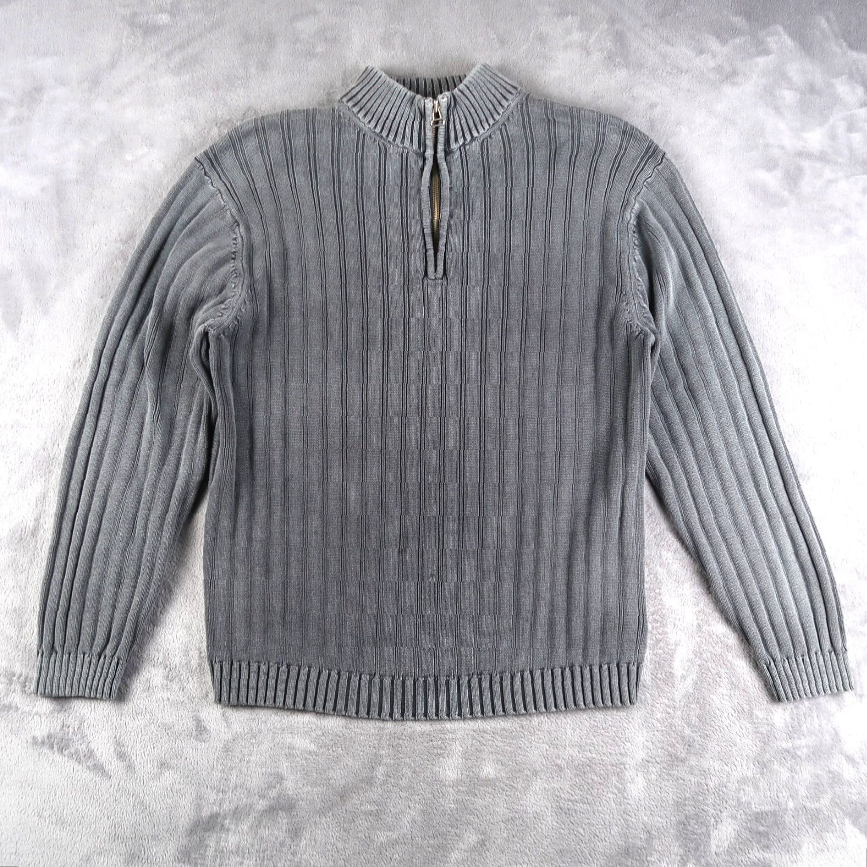 Vintage Hathaway Sweater Mens Large Gray 1/4 Zip Mock Neck Ribbed Cotton Pullover Thick Casual Classic Pullover Mens Regular L Gray Zipper Knit Ribbed Cotton Size US L / EU 52-54 / 3 - 2 Thumbnail