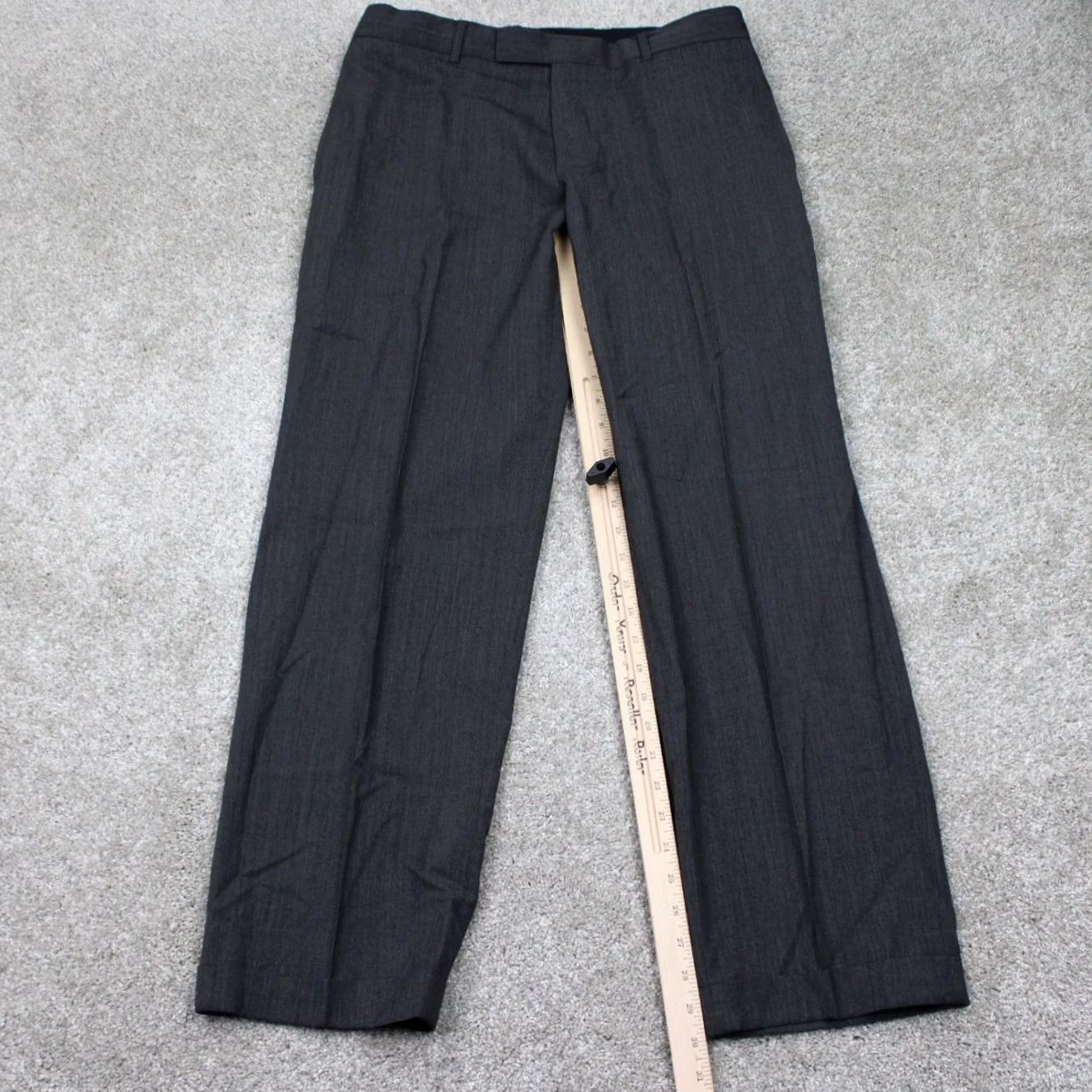 Hugo Boss HUGO BOSS Pants Mens 36R Gray Wool Flat Front Dress Pants 30 Inseam Regular Rise 10-12in Front Zipper Button Size US 36 / EU 52 - 3 Thumbnail