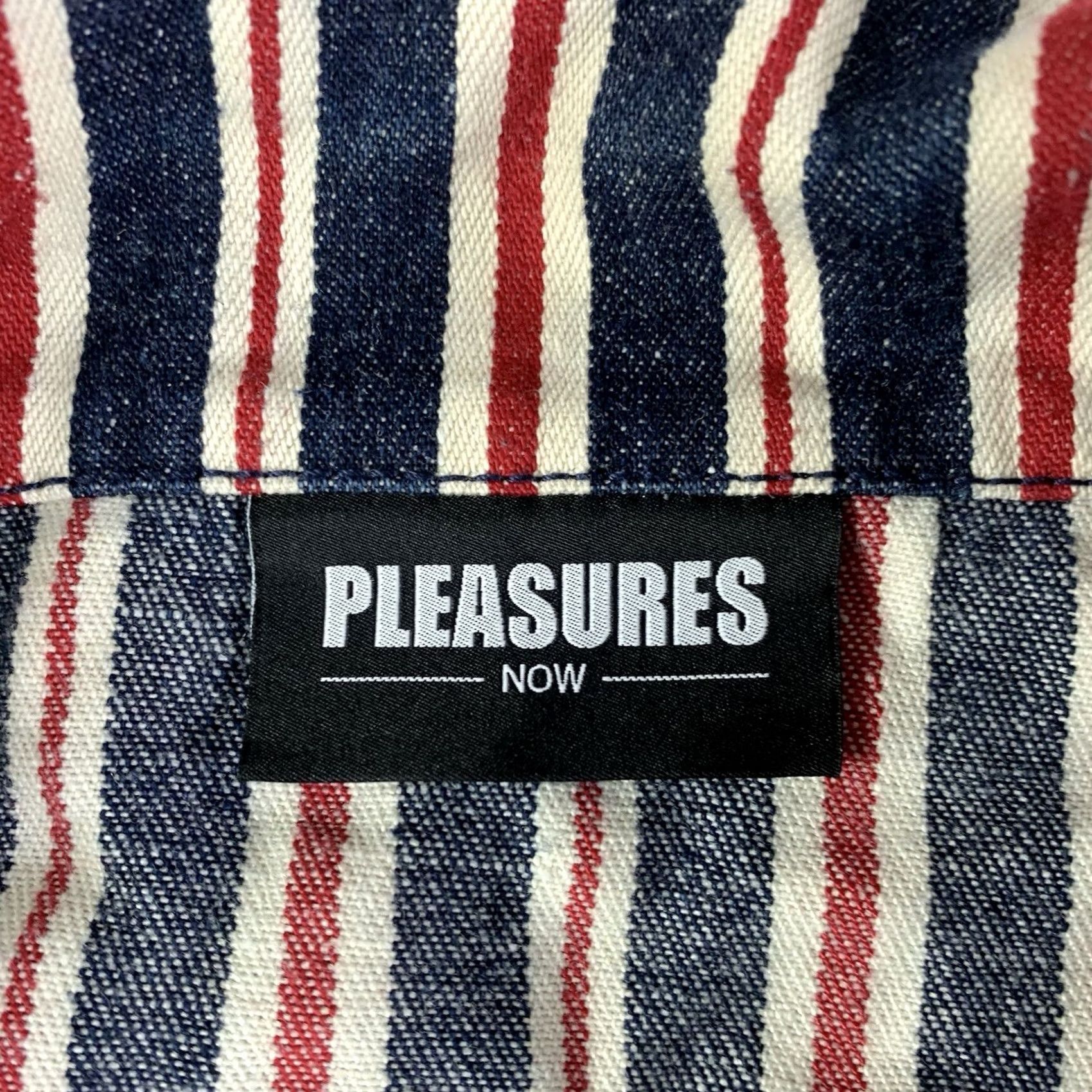 Pleasures Pleasures Now Striped Denim trucker Jacket Adult Large Blue red button up Size US L / EU 52-54 / 3 - 4 Thumbnail