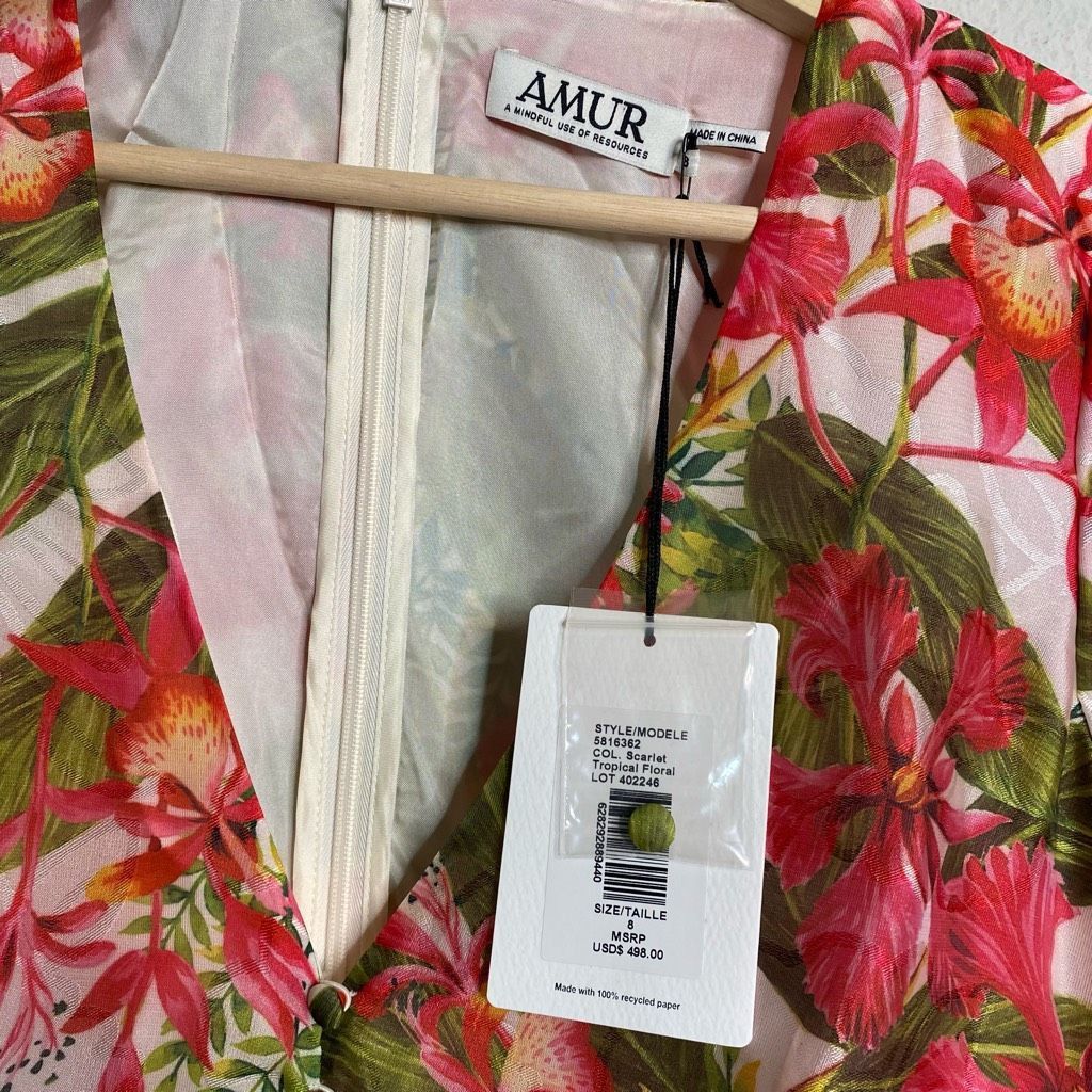 Amur NEW AMUR Dress Floral Tropical Puff Sleeve Mini Dress Red Si Size M / US 6-8 / IT 42-44 - 6 Thumbnail